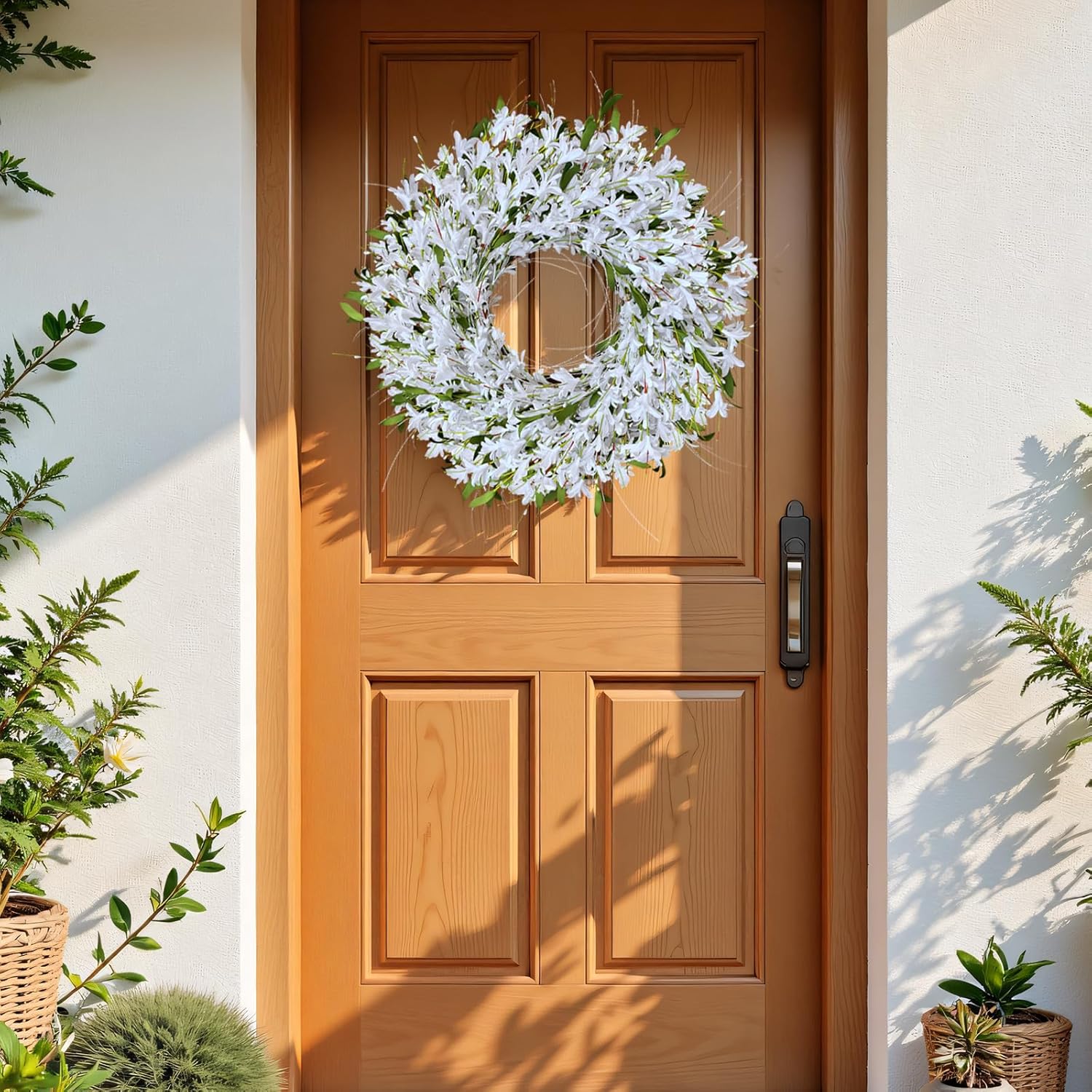 White Forsythia Door Wreath 24 Inch Decor