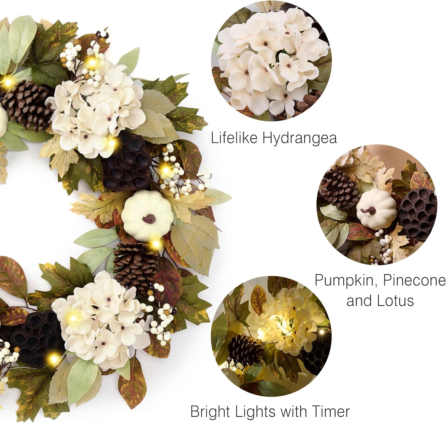 DECOR BY HANNAH 24 Inch Collapsible Fall Wreath with Lights