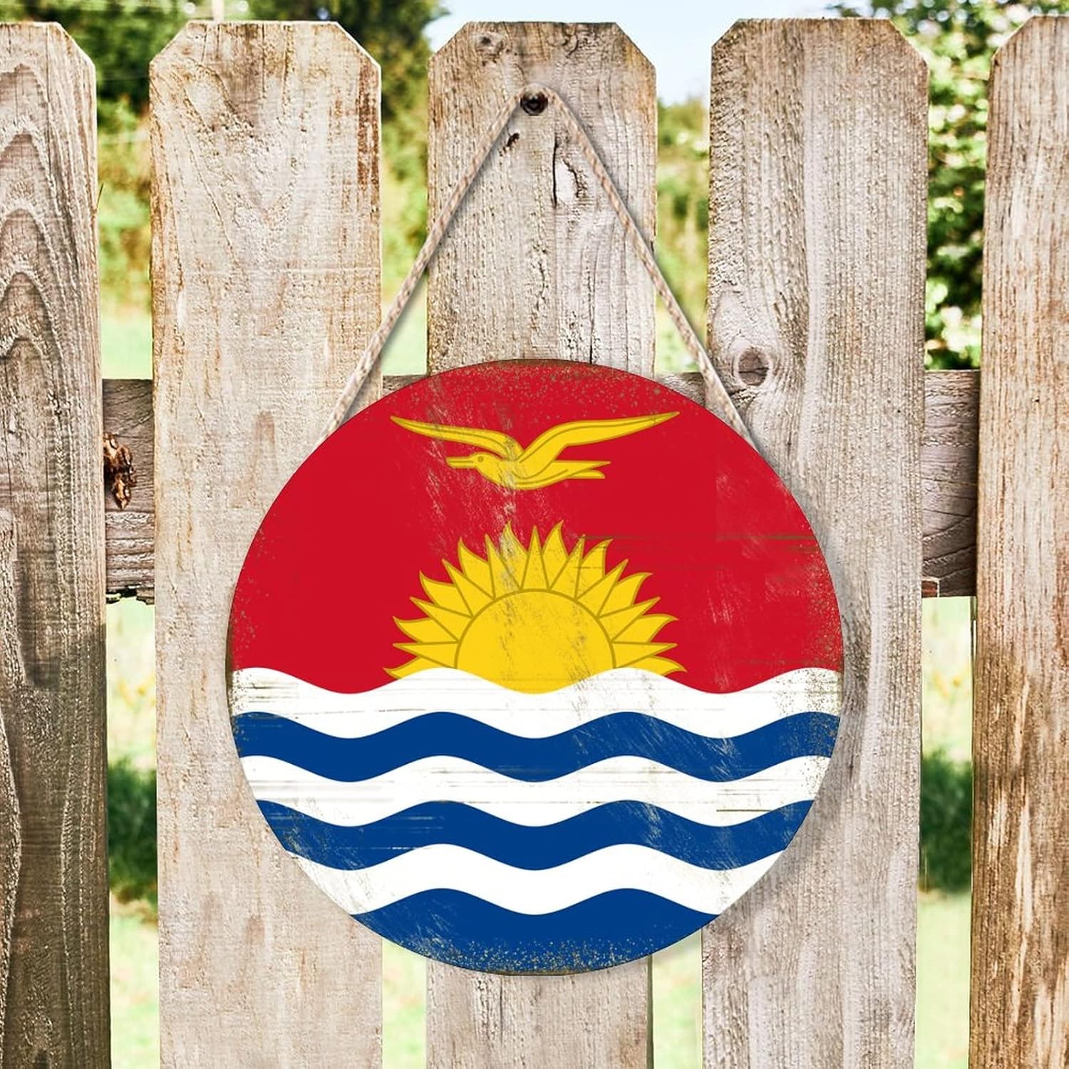Farmhouse Door Hanger Kiribati Flag Wood Sign Home Decor
