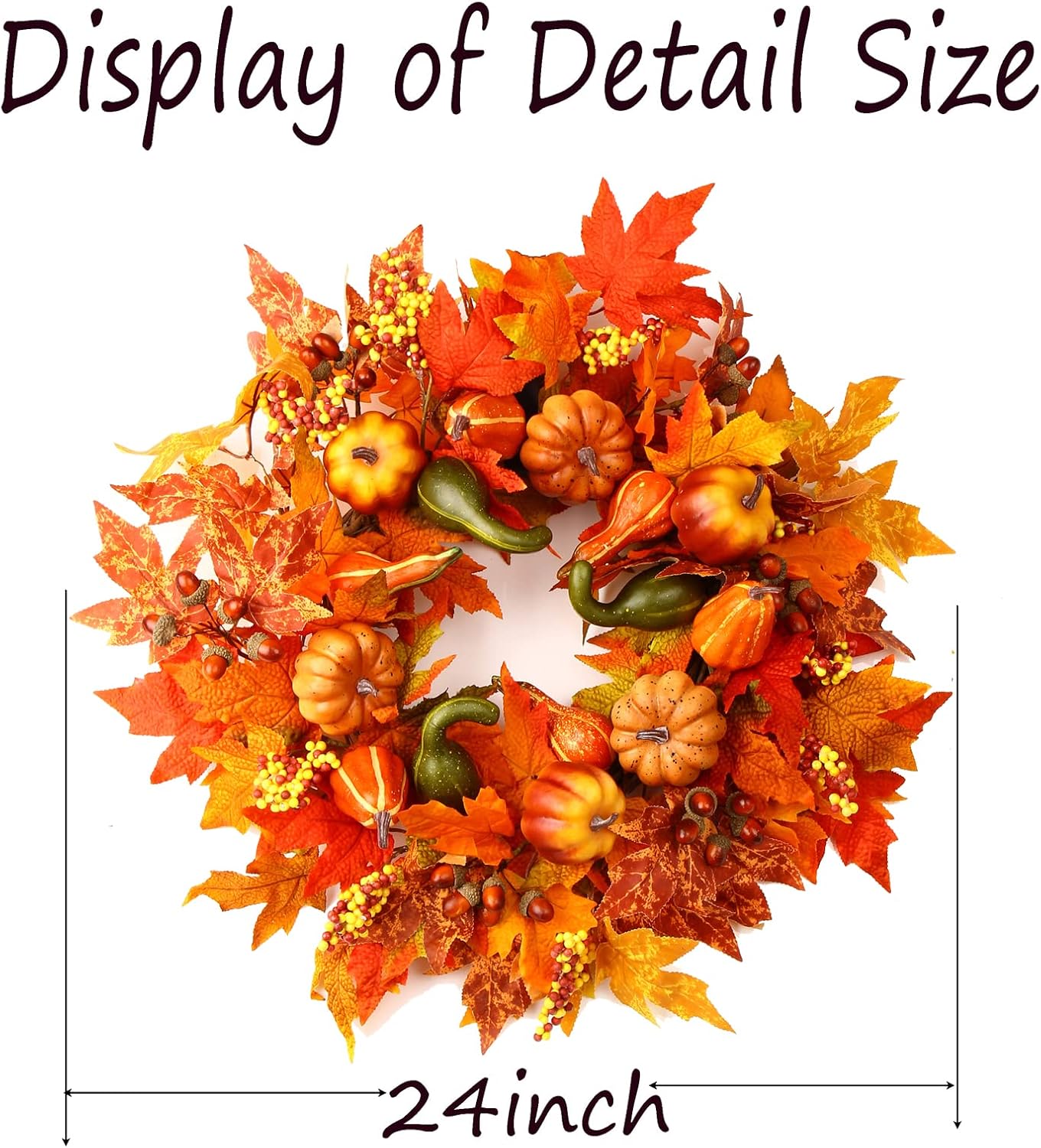 24 Inch Fall Wreath with Pumpkins Berries Maple Leaves