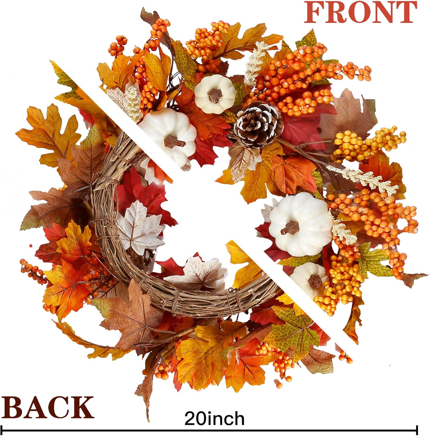 Sggvecsy 20 Inch Fall Wreath Autumn Decor 1