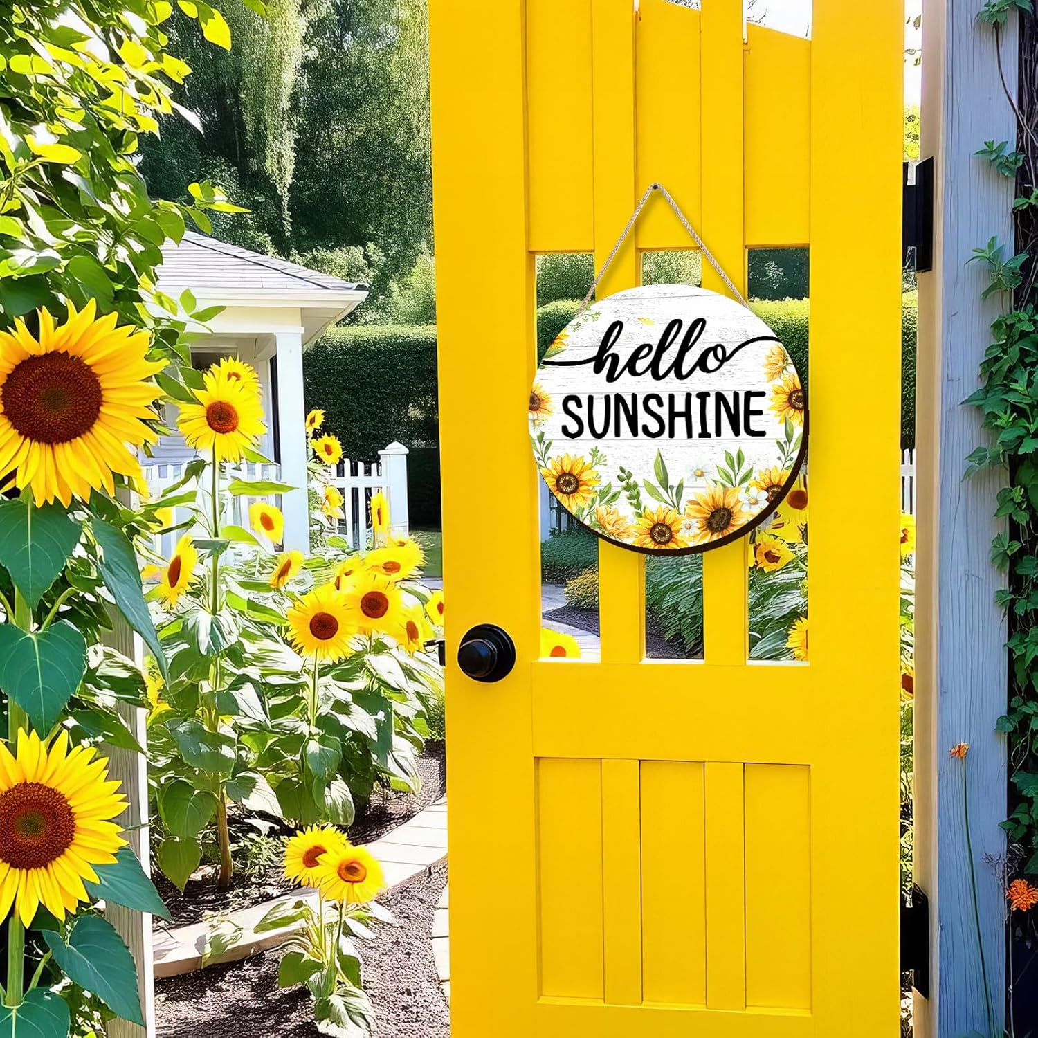 Artinme Summer Decor Wreath 12x12 Inch Hello Sunshine