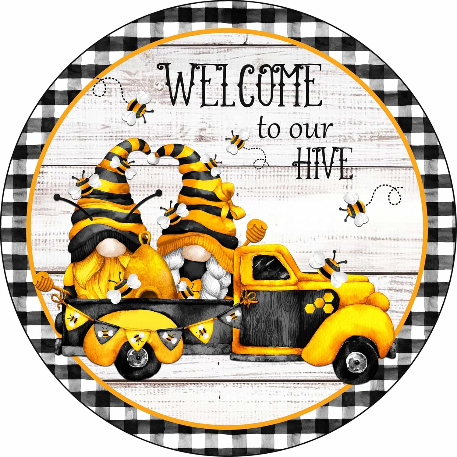 Our Hive Bumble Bee Gnome Wall Sign 6x6 Inch
