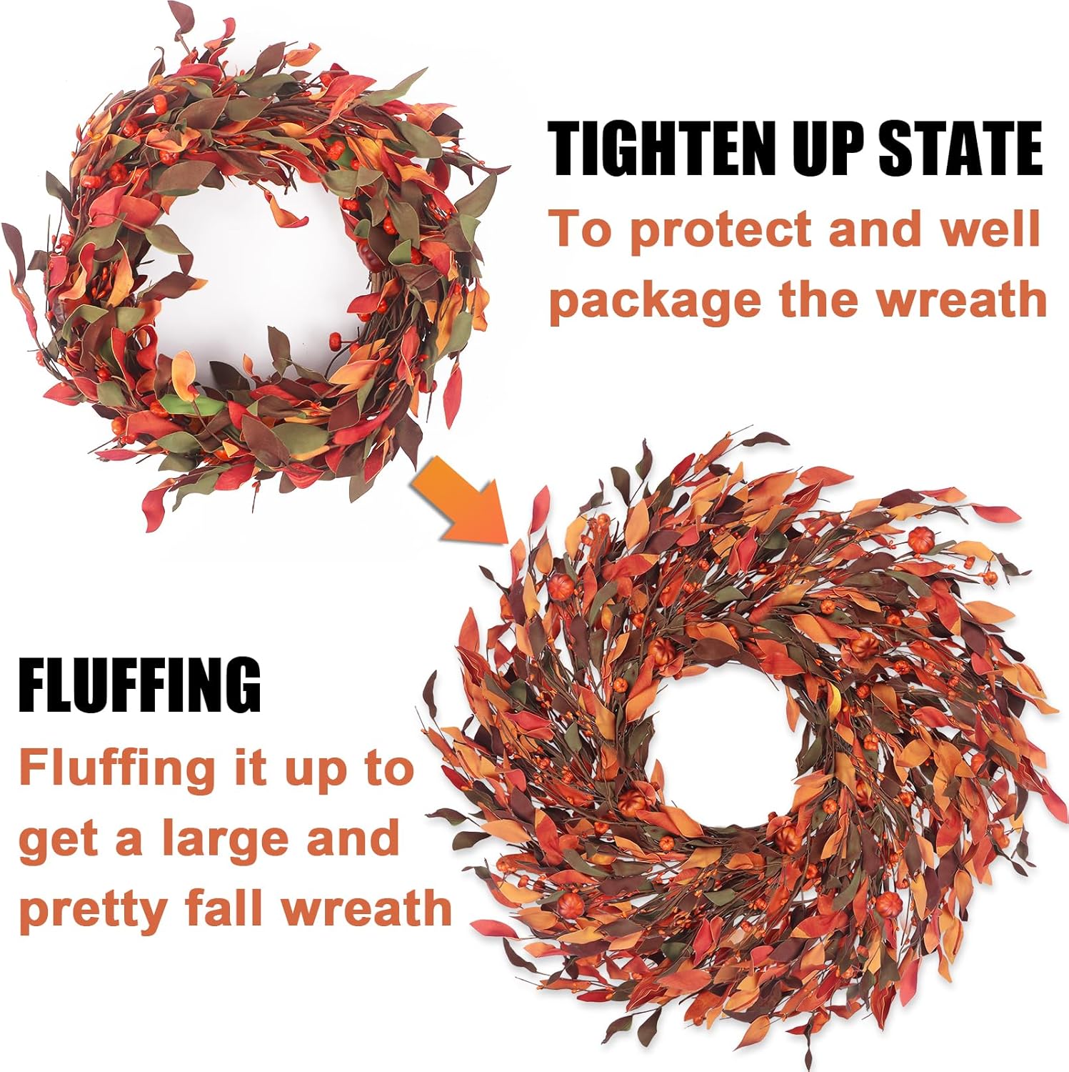 Kmise 25 Inch Fall Wreath Front Door Decor