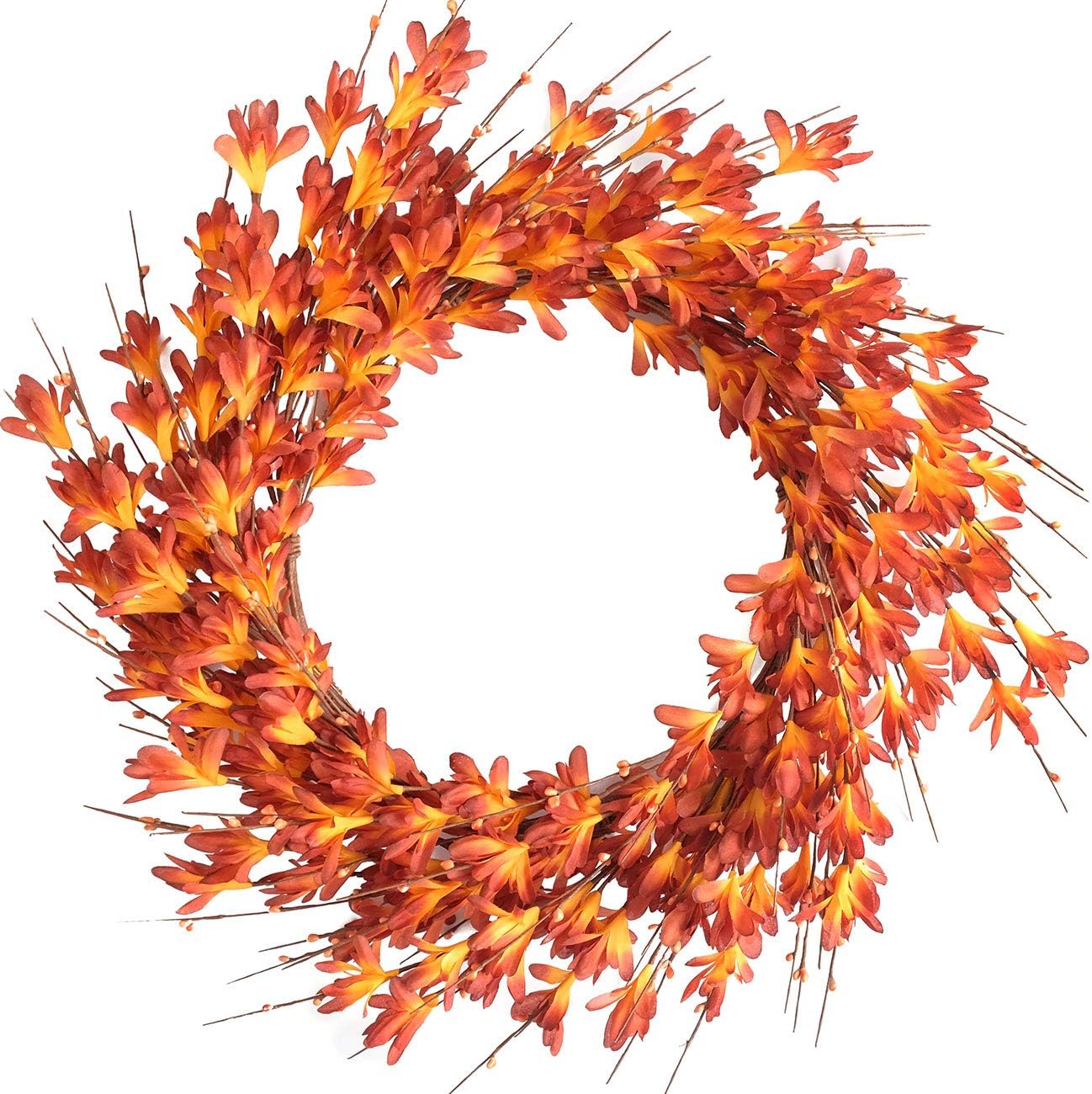 Bibelot 20 Inch Artificial Forsythia Wreath Orange