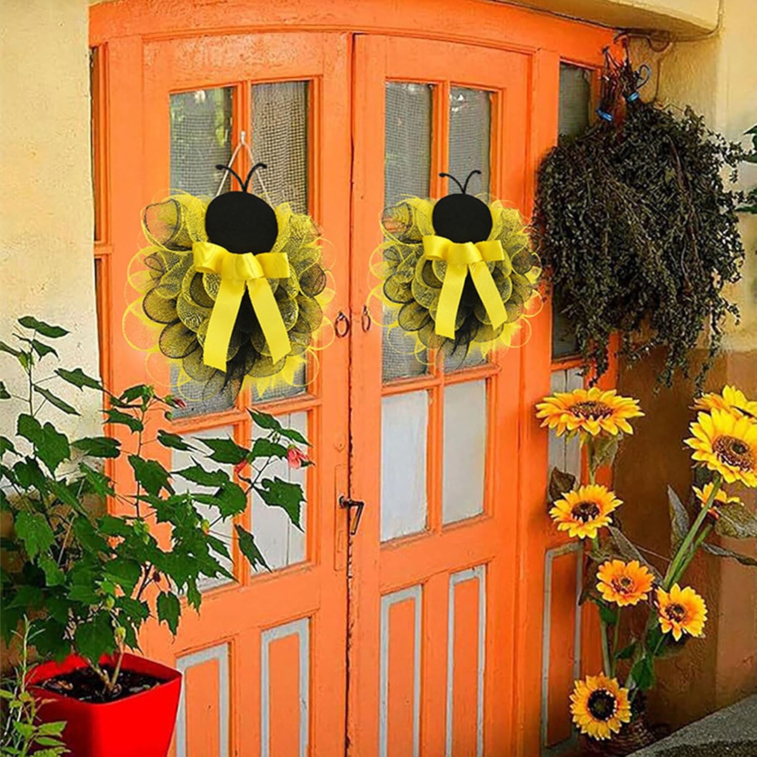 14 Inch Bees Welcome Wreath Spring Door Decor