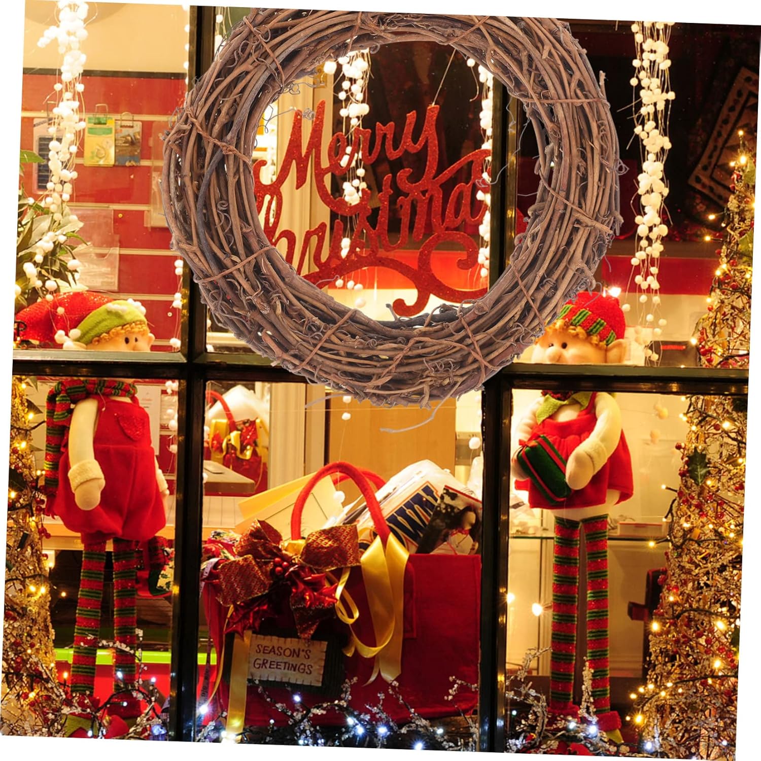 Sosoport 5Pcs Rattan Wreath Rings for Christmas and Holiday Decor