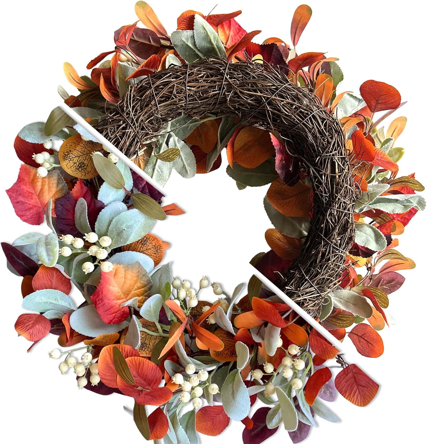 22 Inch Fall Front Door Wreath with Eucalyptus and Berries
