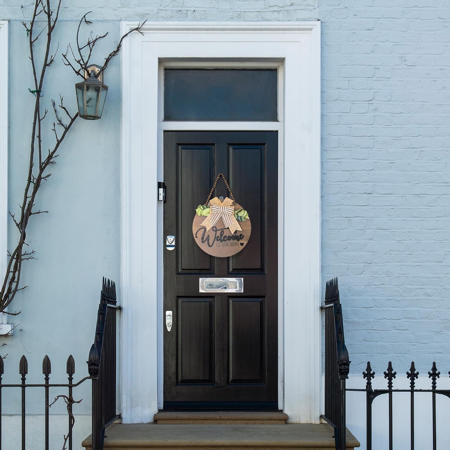 INTERHOMART 12 Inch Round Wood Welcome Wreath Front Door Decor