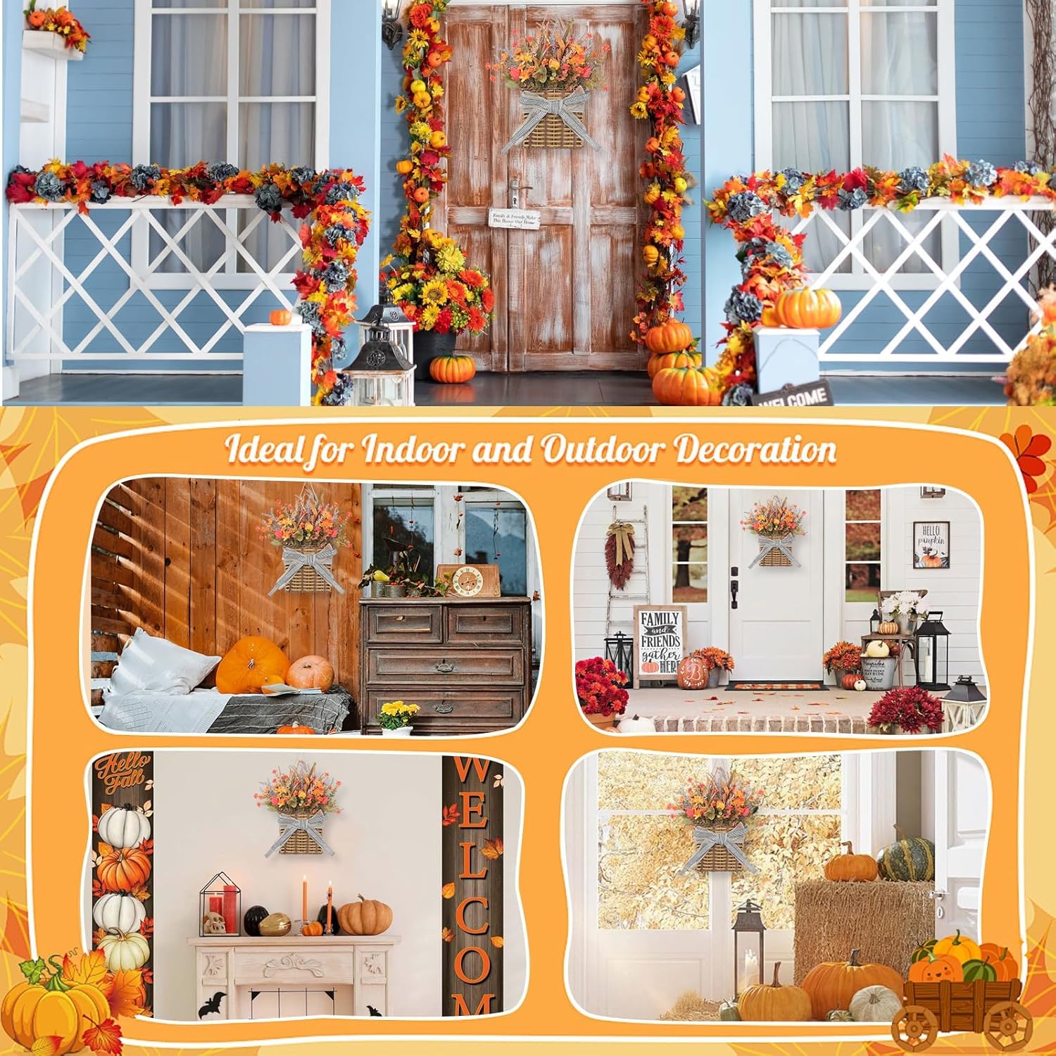 Fall Door Hanger Basket Wreath 15 Inch Decor
