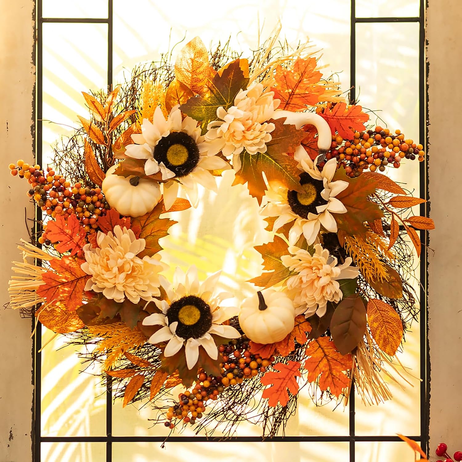 Walasis Fall Wreath Door Decor 20 Inch Autumn Harvest