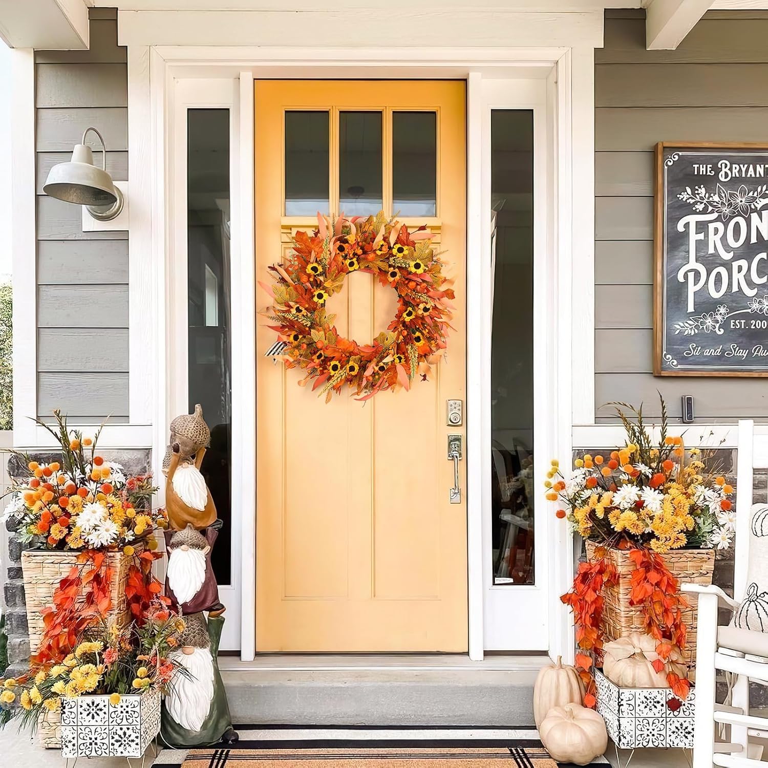 KHOYIME 20 Inch Artificial Autumn Wreath for Front Door
