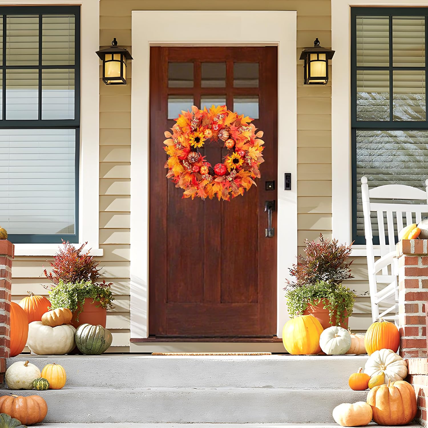 Fall Wreaths for Front Door 22 Inch Autumn Pumpkin Sunflower Decor