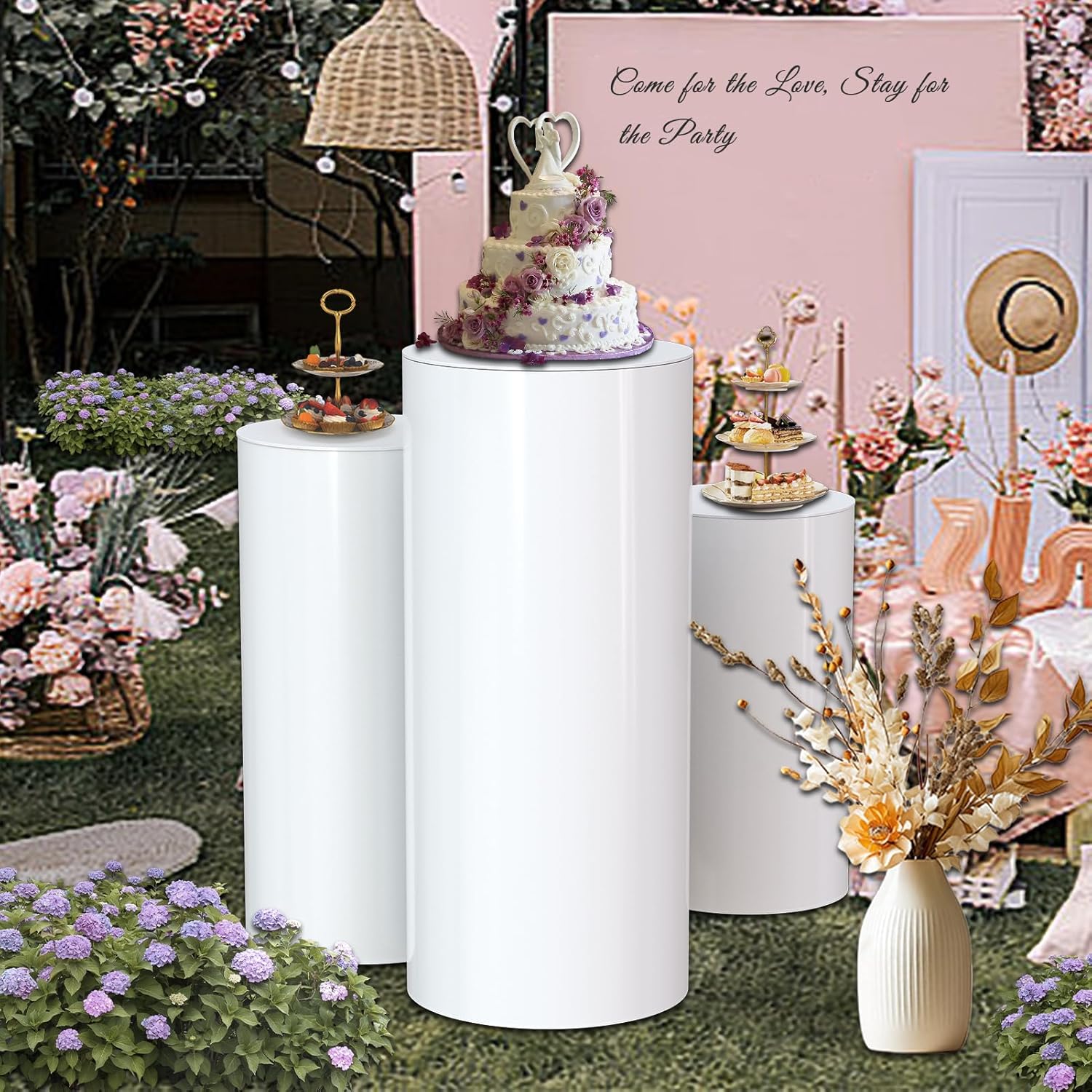 White Cylinder Stands 3pcs for Party Decor Events
