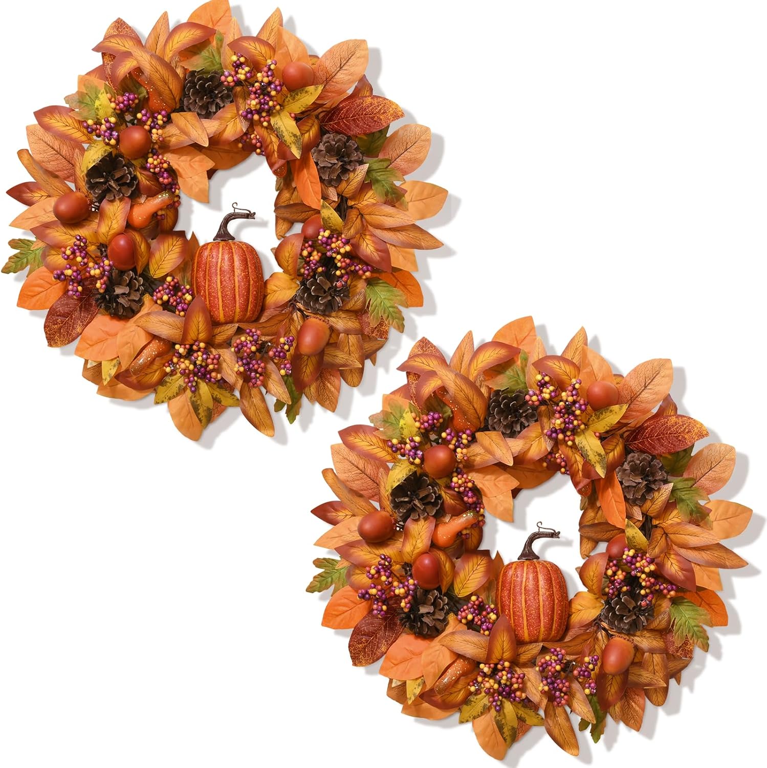 Fall Wreath with Light - 18 Inch Autumn Decor for Front Door