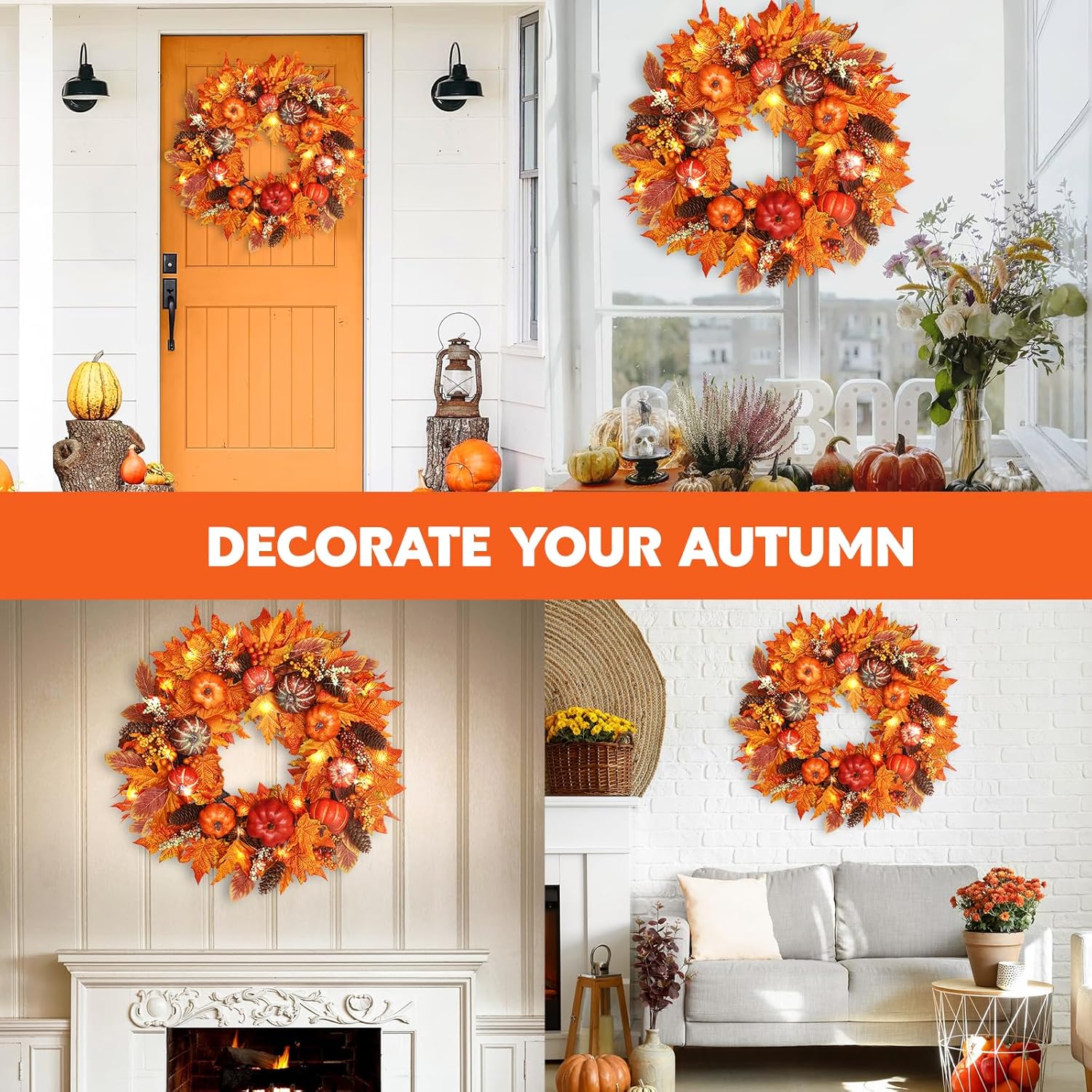 20 Inch Fall Wreath for Front Door Autumn Decor