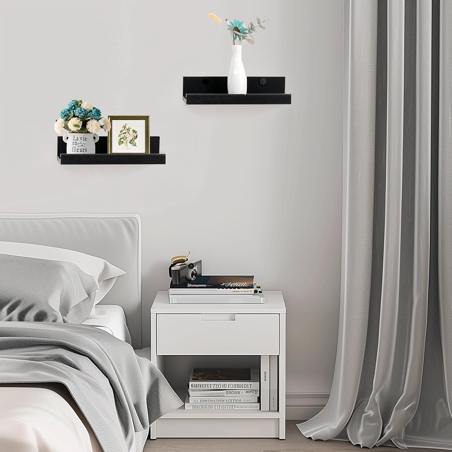 Muzilife 12 Inch Floating Wall Shelves Set of 2 Black