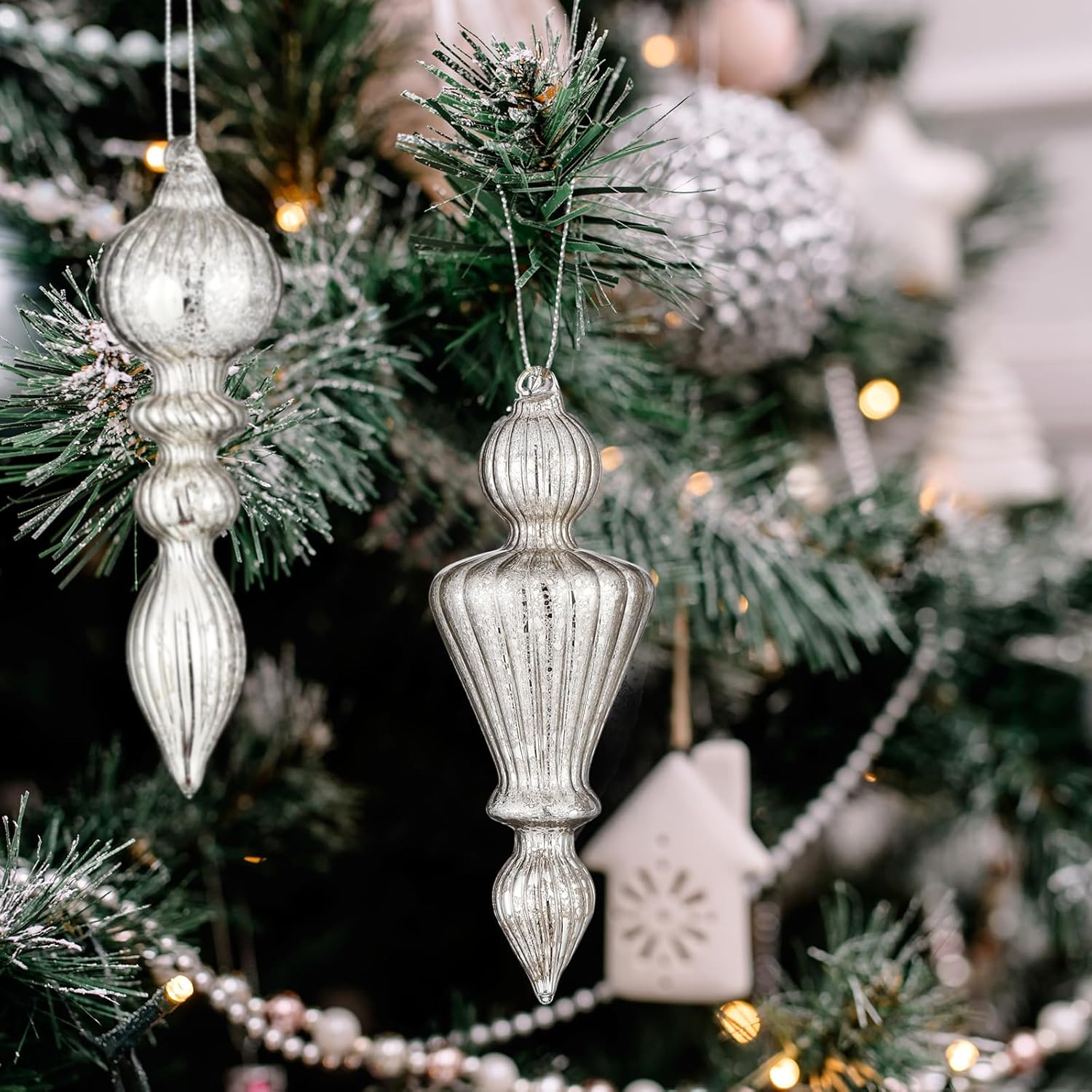 Mifoci 8 Pcs Mercury Glass Christmas Finials