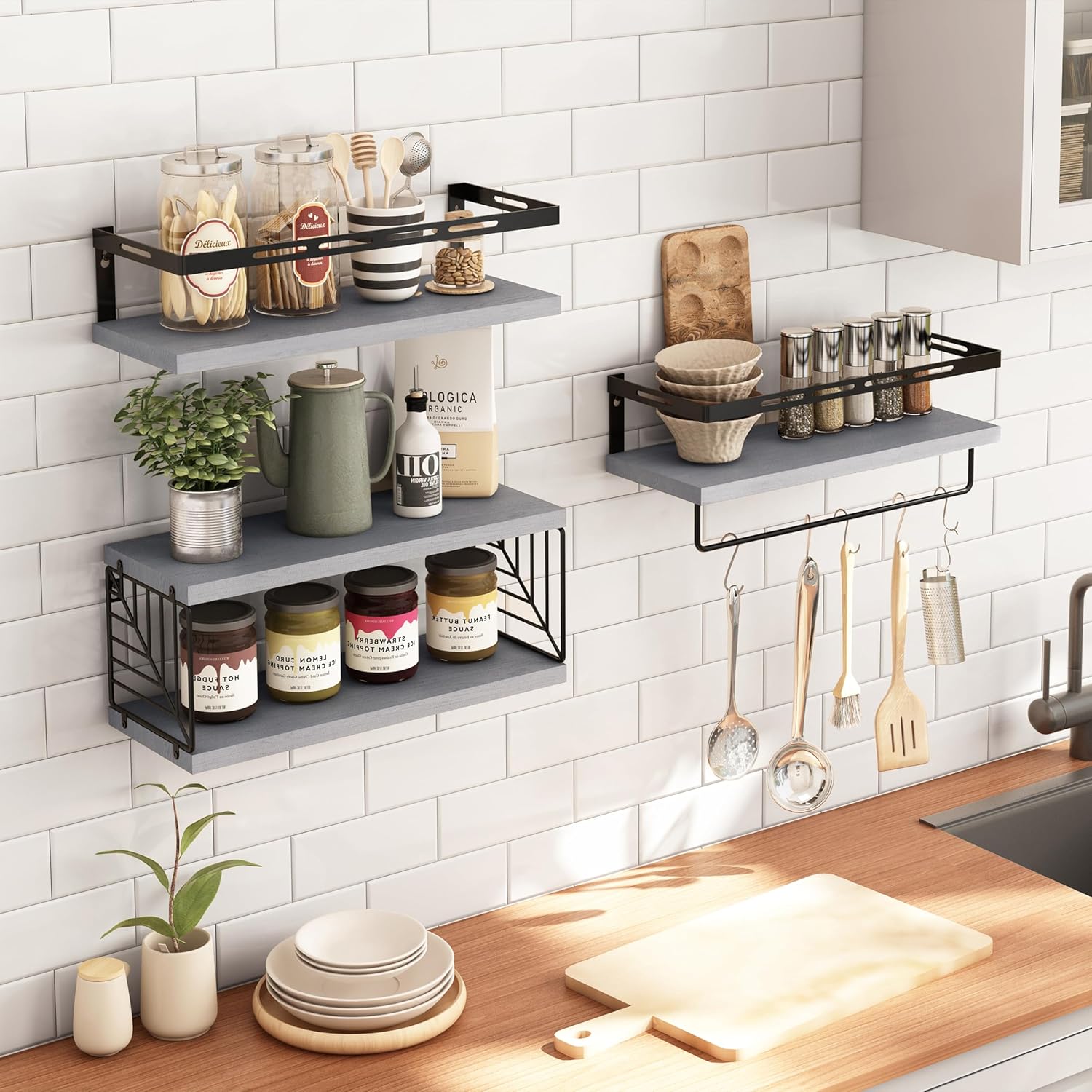 Fixwal 31 Tier Floating Bathroom Shelves with Towel Bar