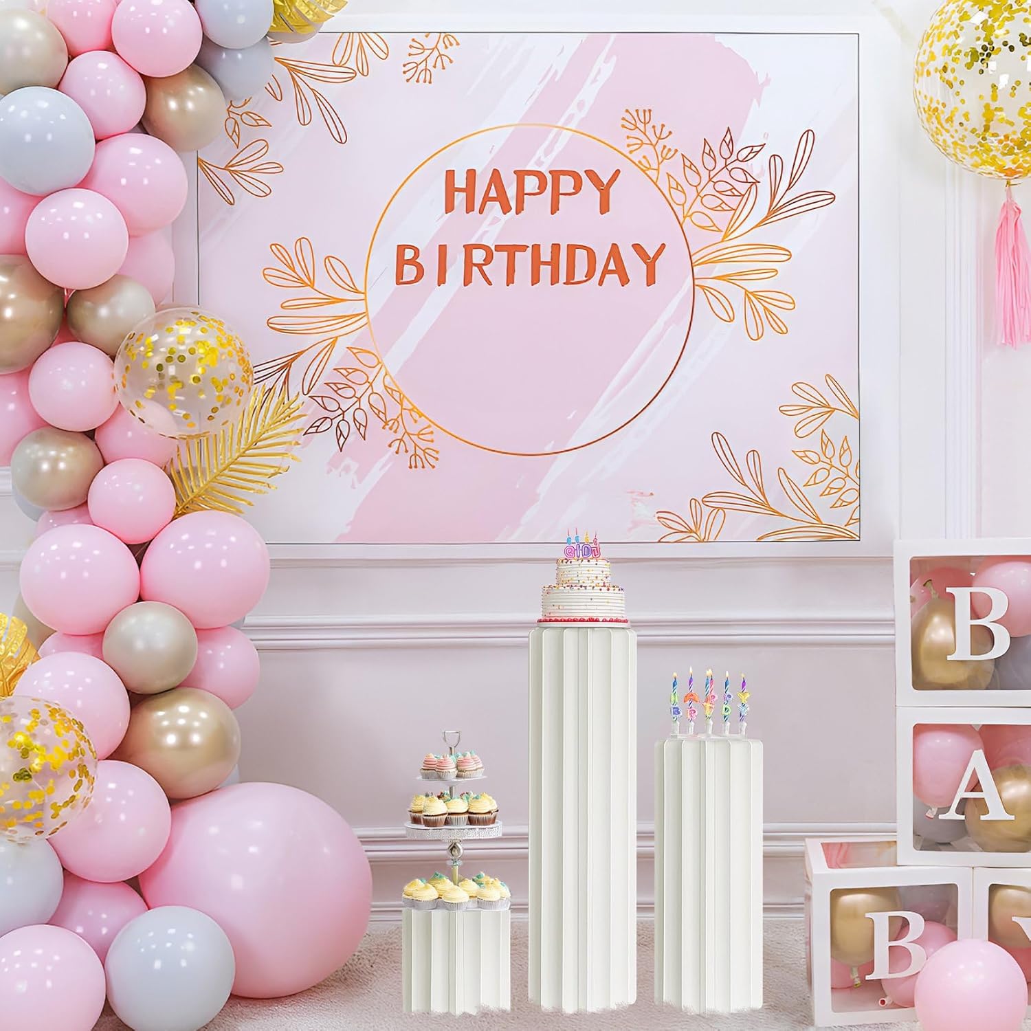 3 Pcs White Cylinder Stands for Party Display