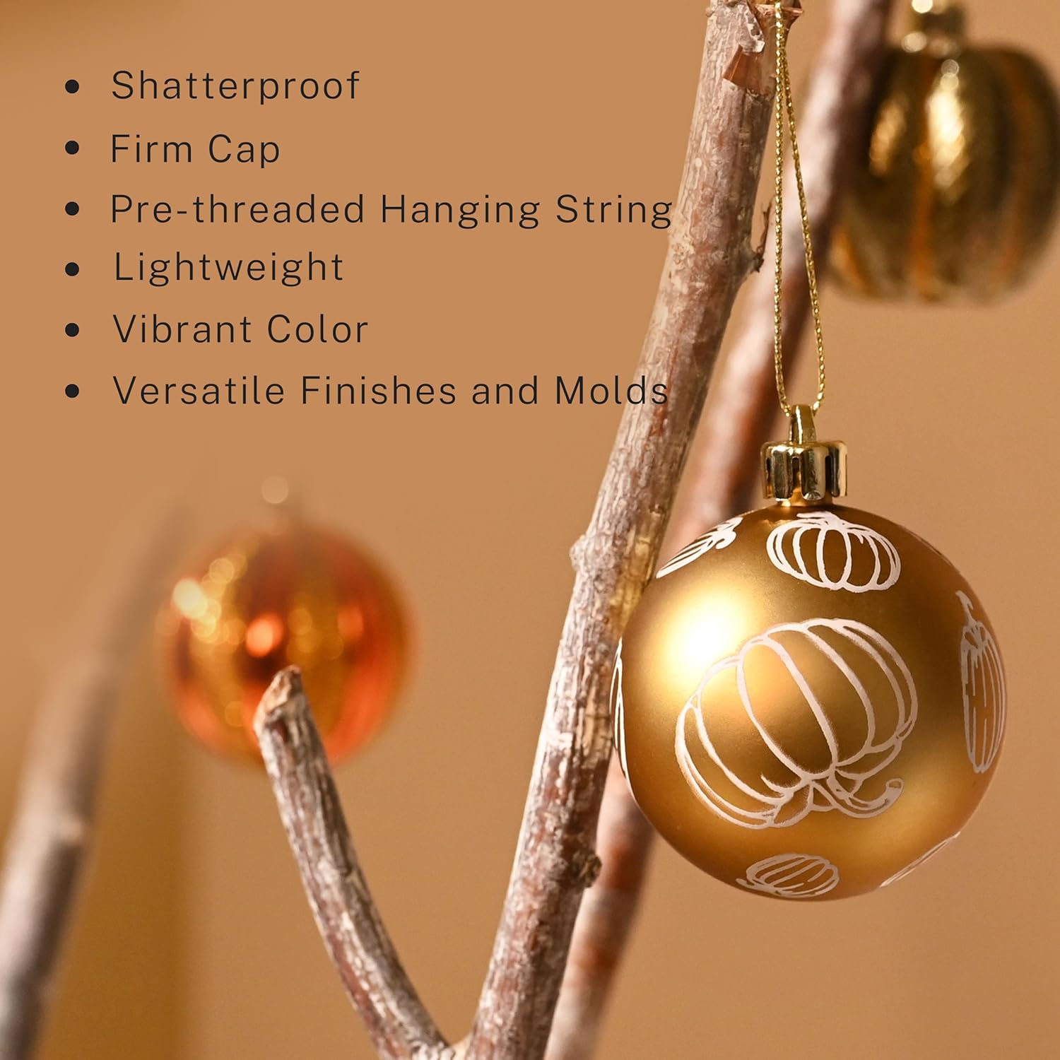 DECOR BY HANNAH Fall Harvest Tree Decorations 20ct Gold Orange Shatterproof Ball Ornament Set