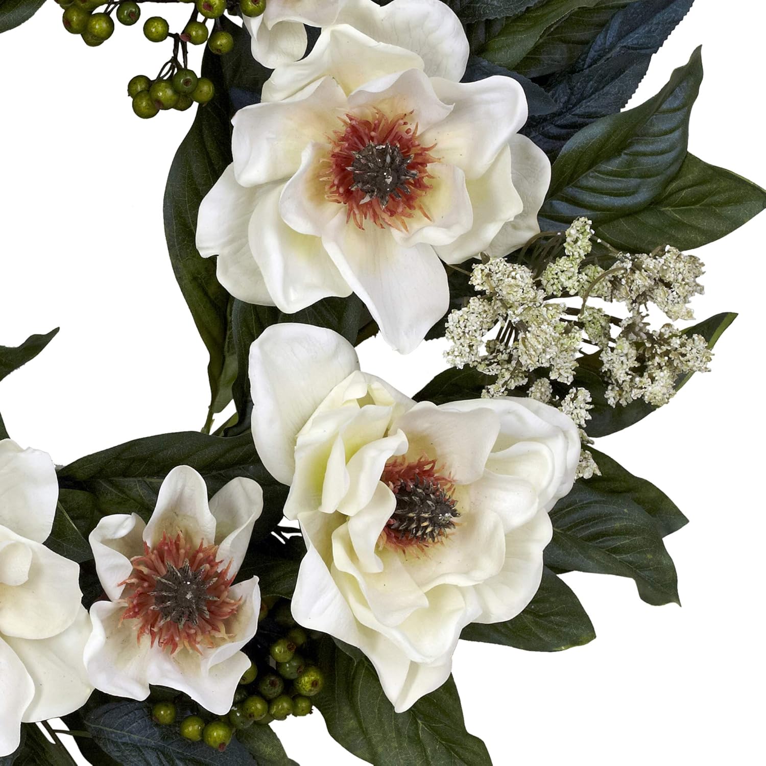 Nearly Natural 22in Magnolia Wreath White