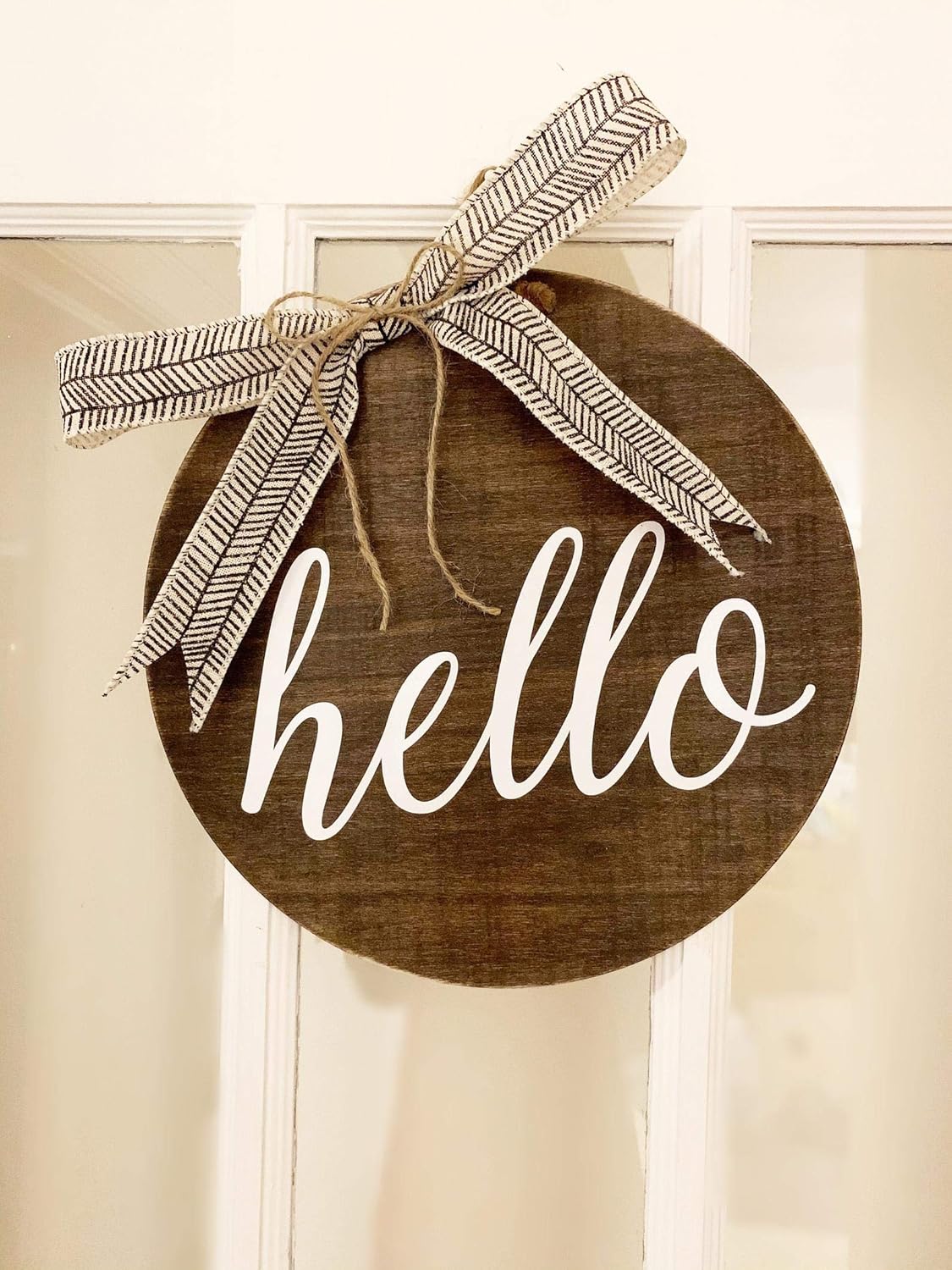 Hello Wreath Door Decoration Black and White Front Door Wreath Chevron Round Wood Wreath