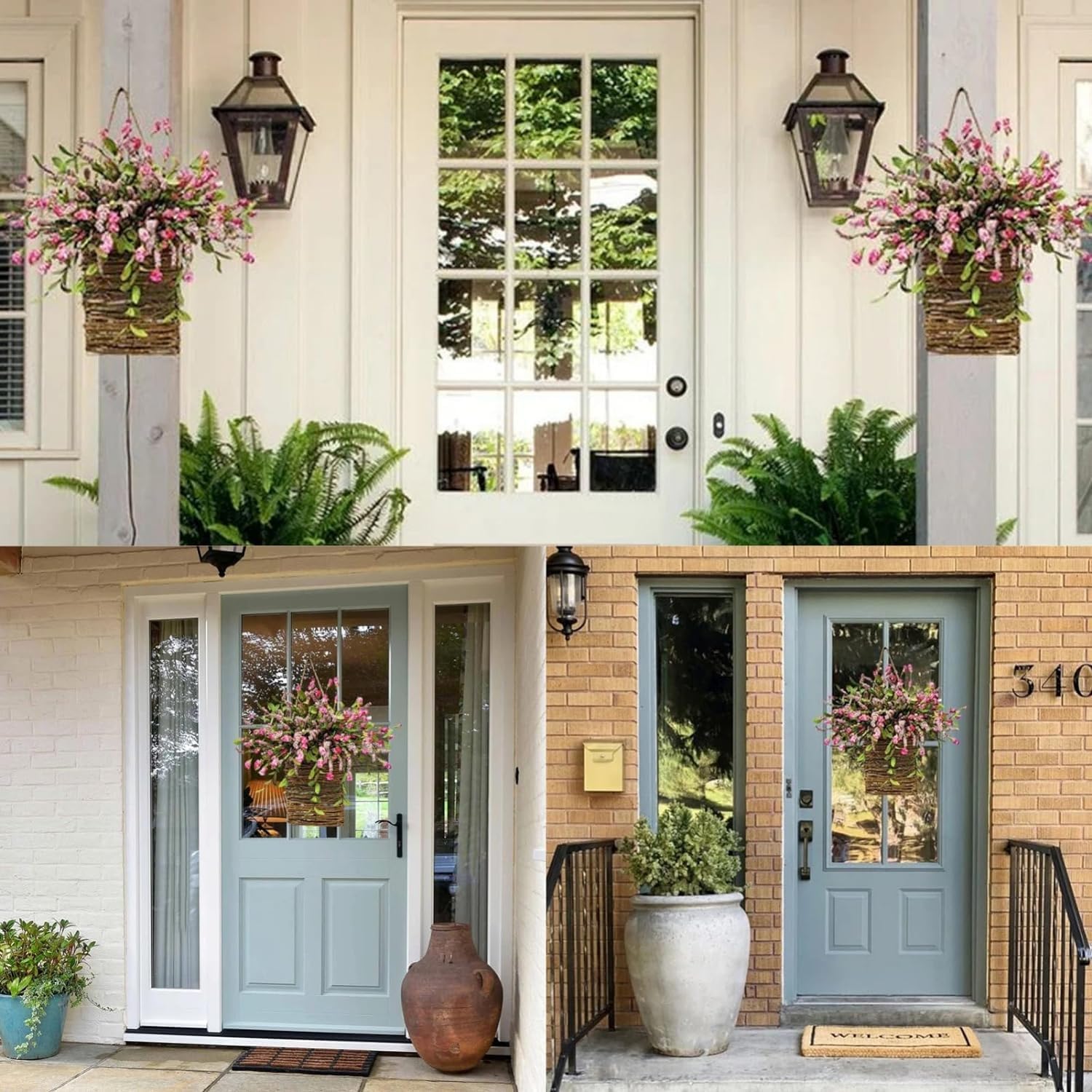 Cream Hydrangea Door Wreath Basket Hanger