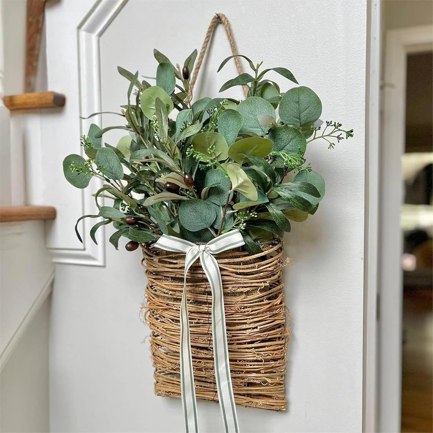 Lavender Artificial Flowers Basket Wreath for Front Door