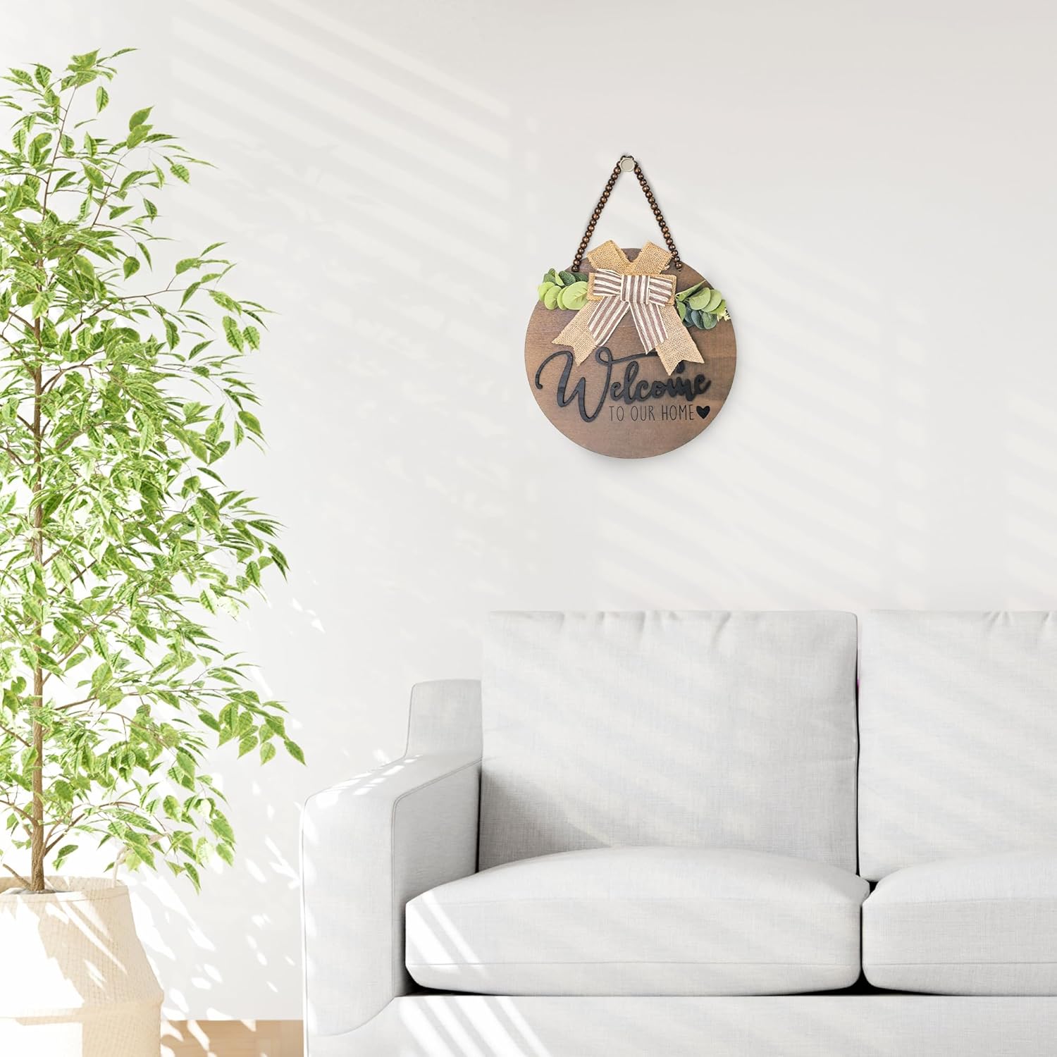 INTERHOMART 12 Inch Round Wood Welcome Wreath Front Door Decor