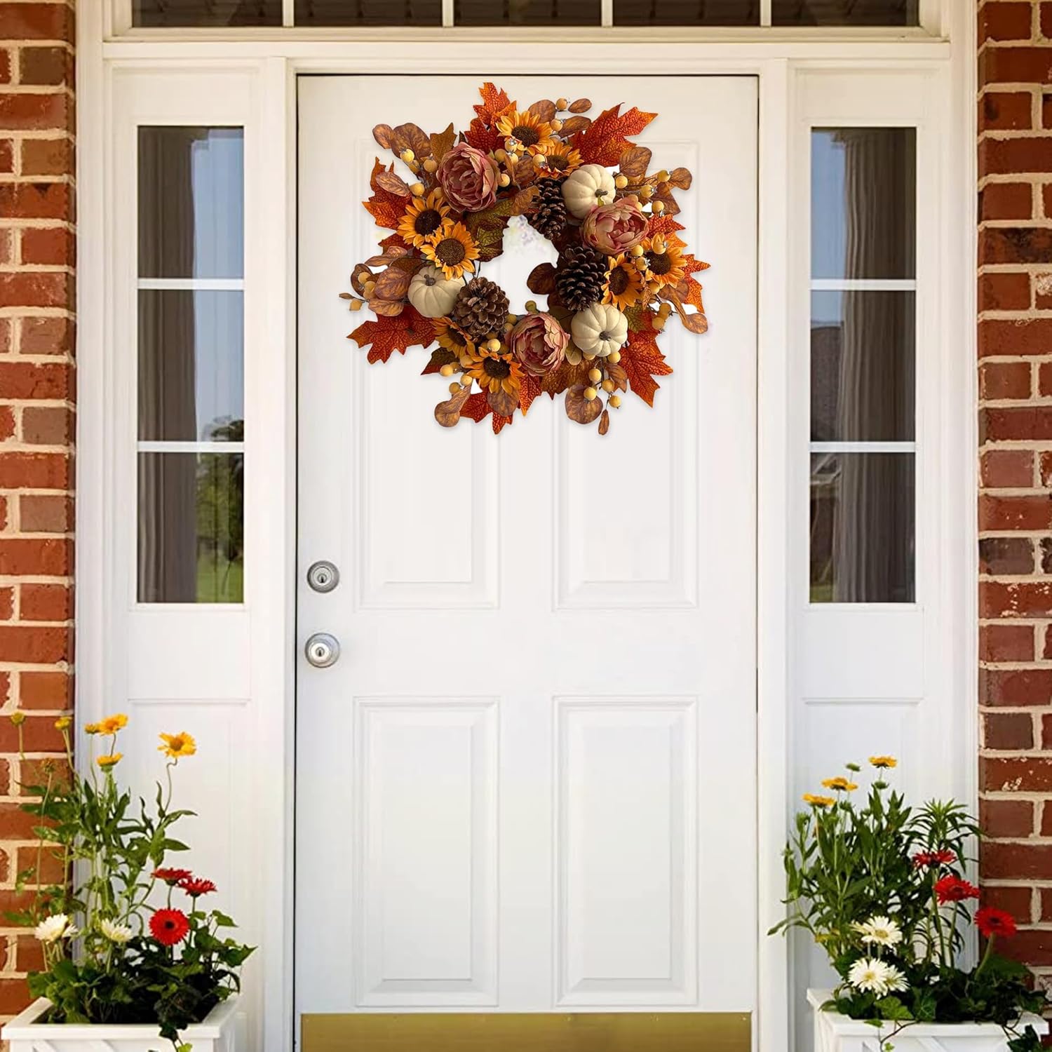 18 Inch Fall Wreath for Front Door Autumn Decor