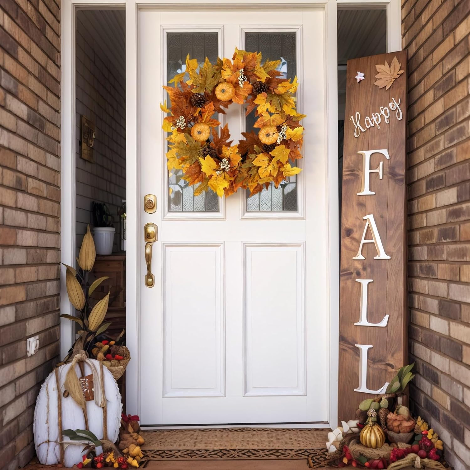 Fall Wreaths with Timer Lights for Front Door