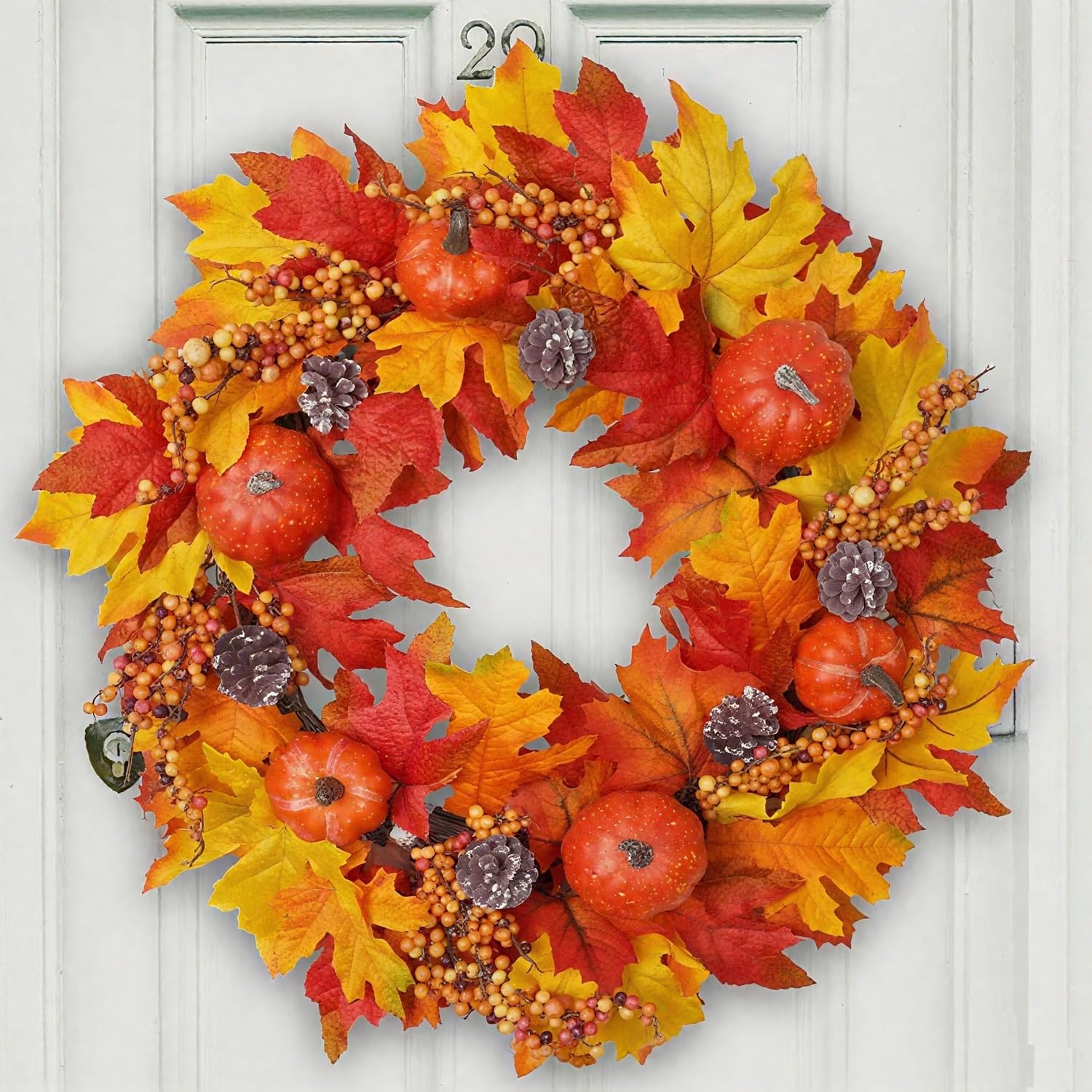 DiliComing Fall Wreath Front Door Decor - 20 Inch