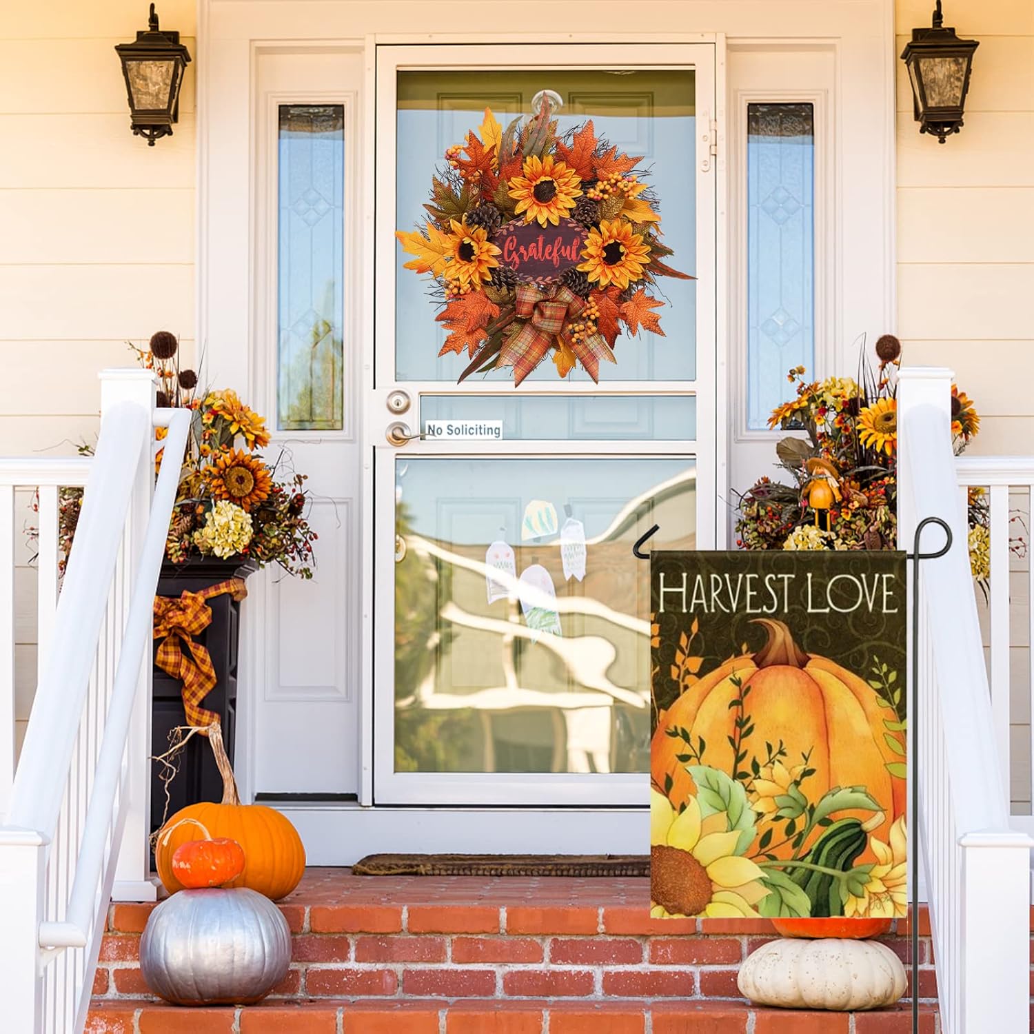 20 Inch Autumn Sunflower Front Door Wreath
