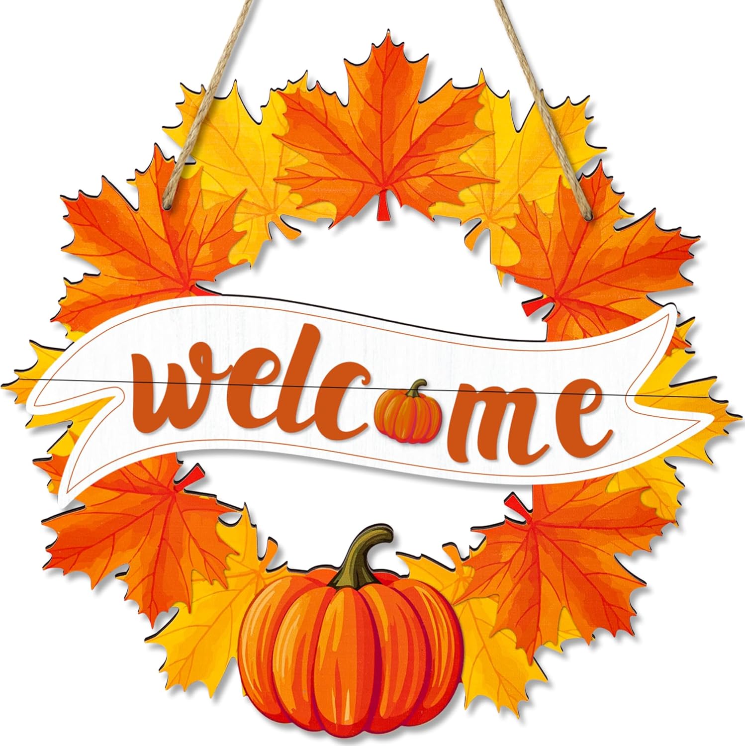 Fall Wreath for Front Door Decor Foldable Welcome Sign Autumn Thanksgiving Harvest Hanging Decoration