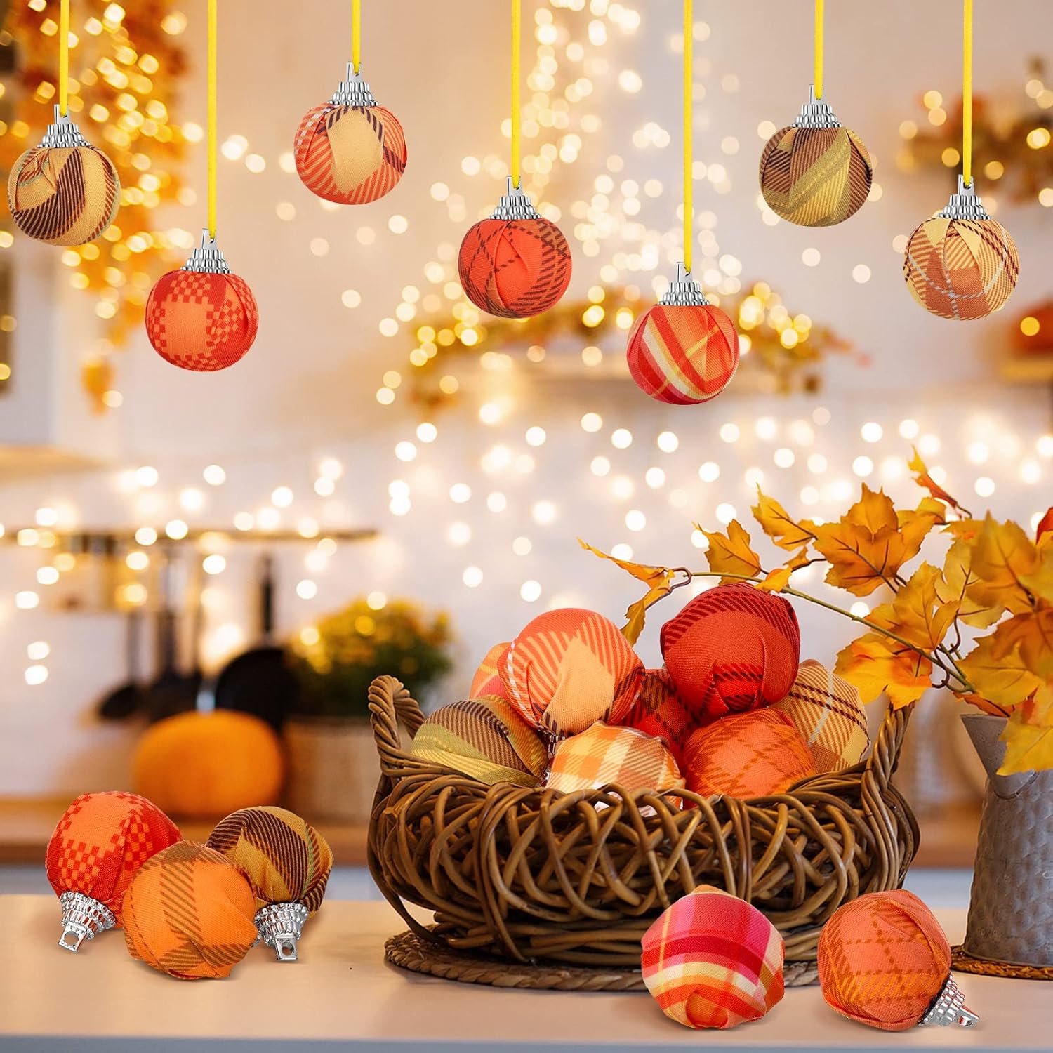 Honoson 24 Pcs Patriotic Tree Ornaments 4th of July Decorations Red White Blue Glitter Mini Balls