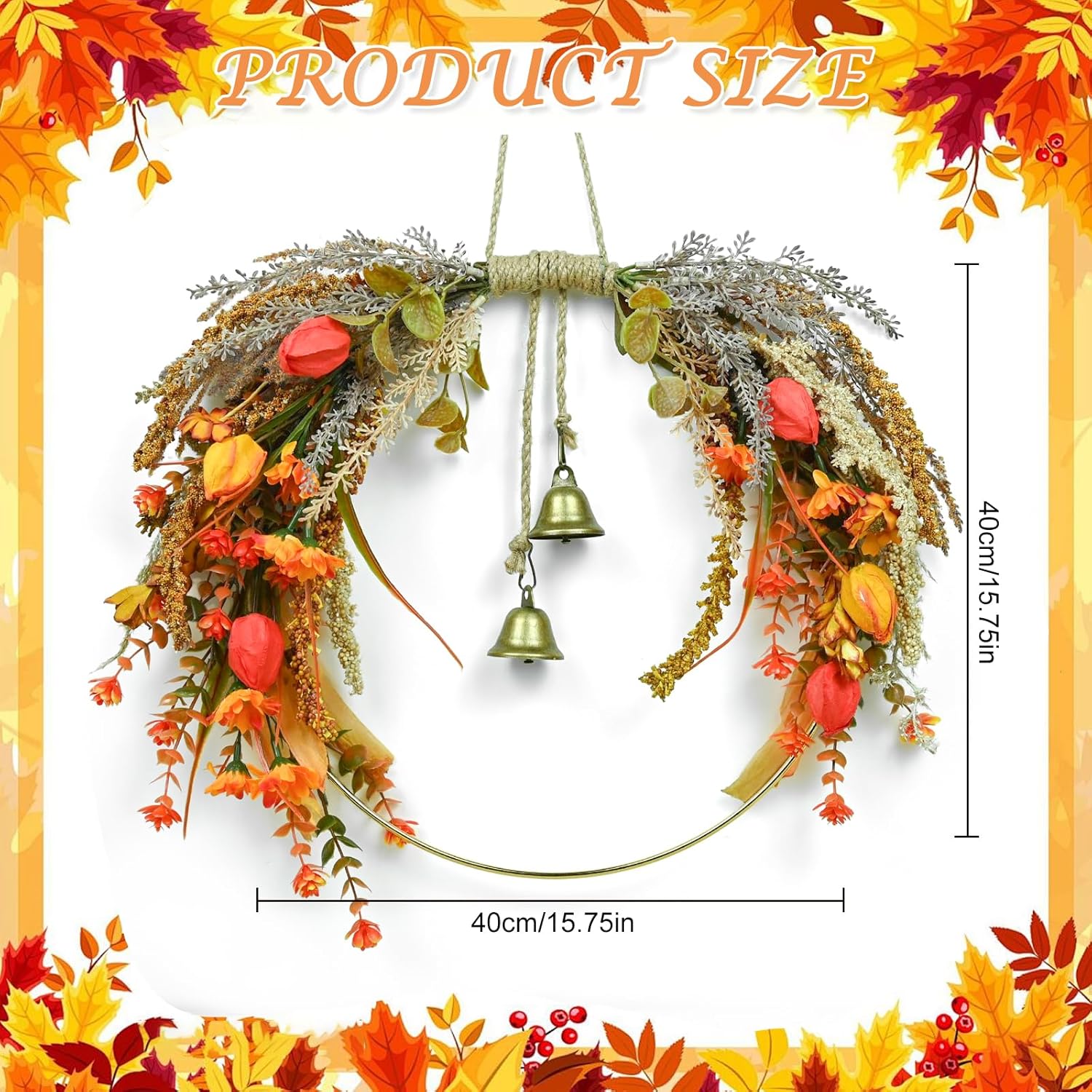 Fall Leaves Wreath for Front Door Autumn Decor with Colorful Mixed Leaves and Eucalyptus Branches