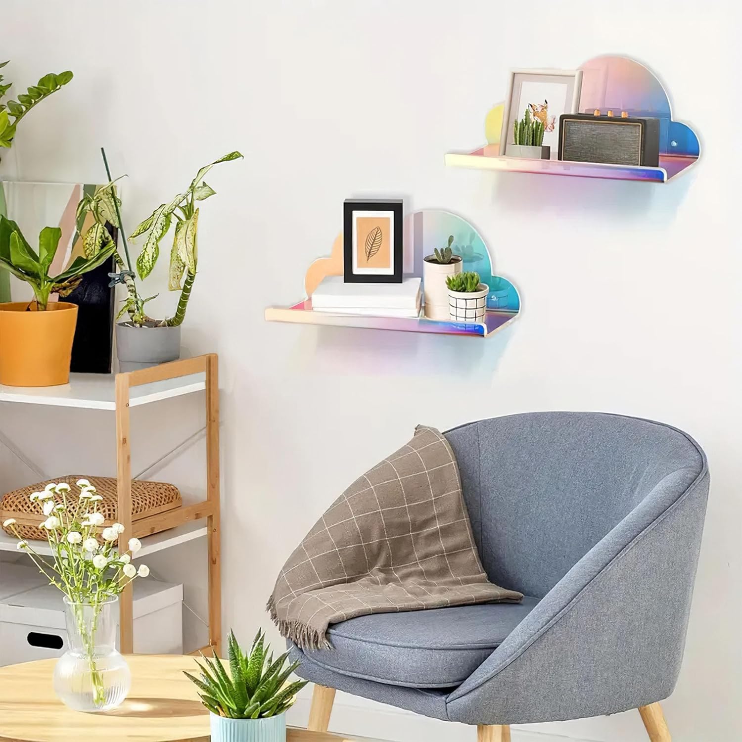 Lesnala 2Pcs Cloud Floating Shelf Acrylic Wall Mount with Stickers and Screws