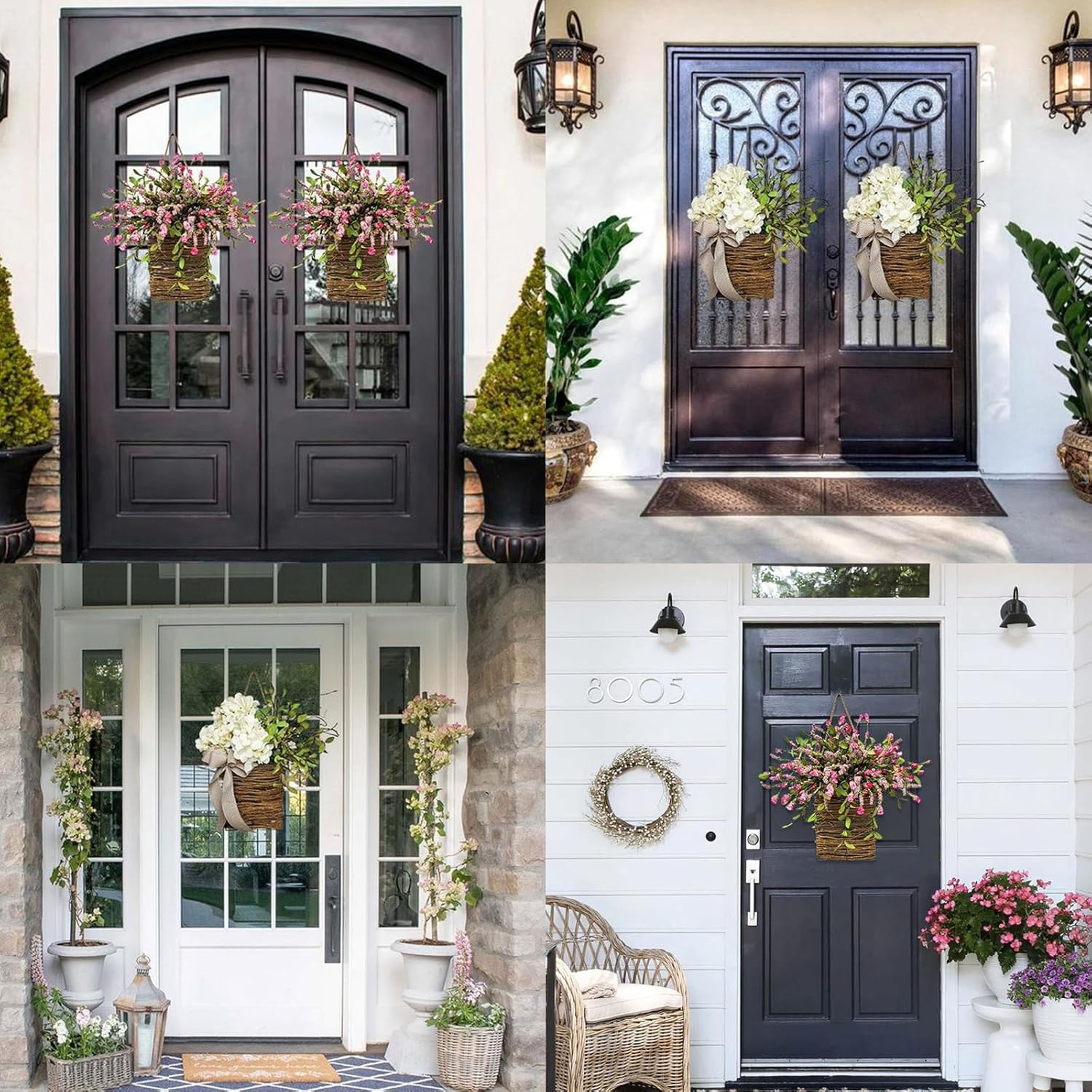 Cream Hydrangea Door Wreath Basket for Front Door