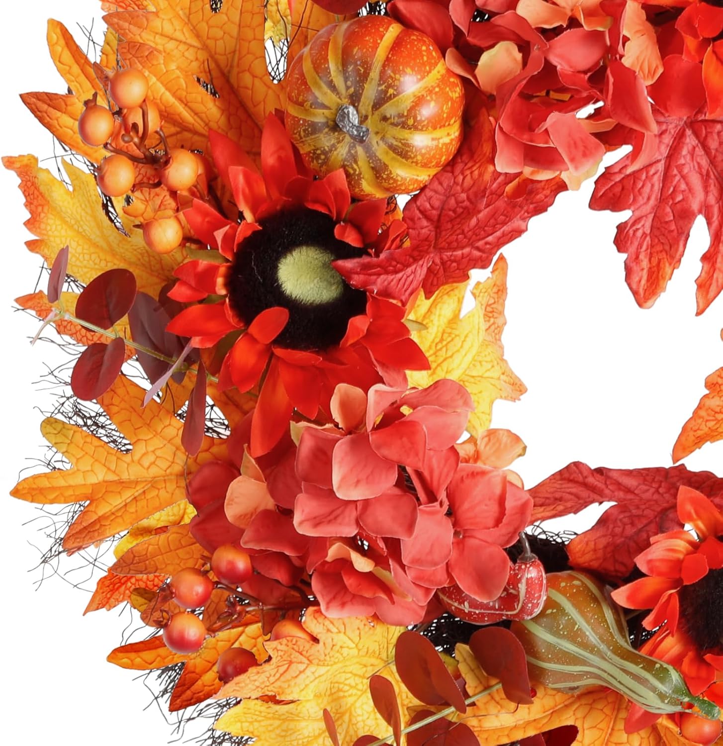 23 Inch Fall Wreath with Pumpkins Sunflowers Daisies and Maple Leaves