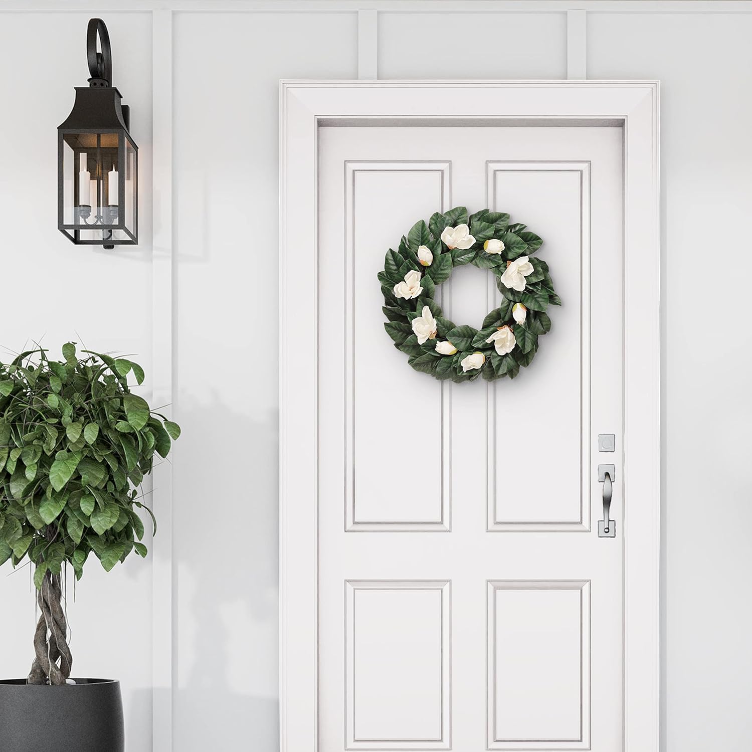 24 Inch Artificial Magnolia Spring Wreath with Green Leaves