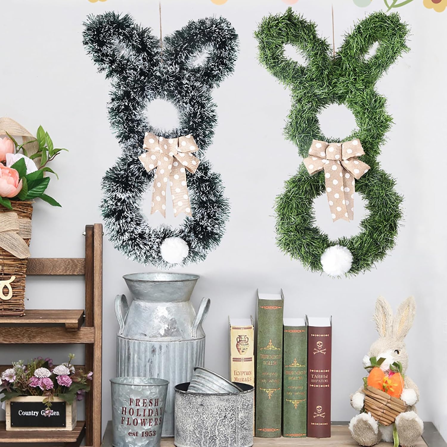 Easter Rabbit Wreath Door Hanger with Bow 2441 Inches