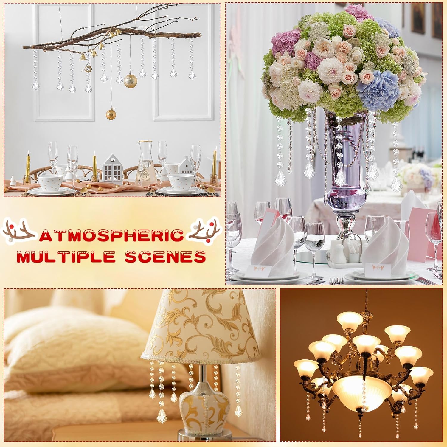 Nuenen 100 Pcs Acrylic Crystal Garland Strands for Home Decor