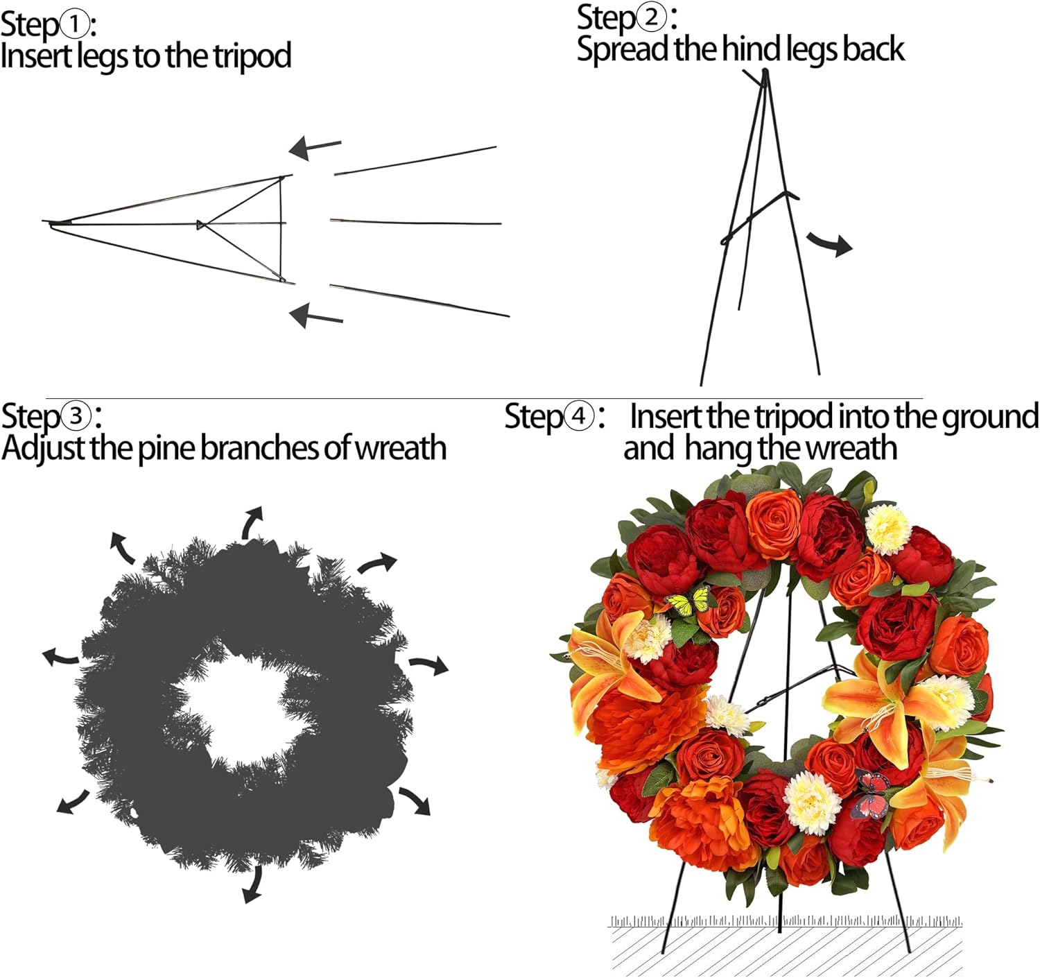 HENOMO Autumn Wreath with Stand 24 Inch Decorations for Gravesite