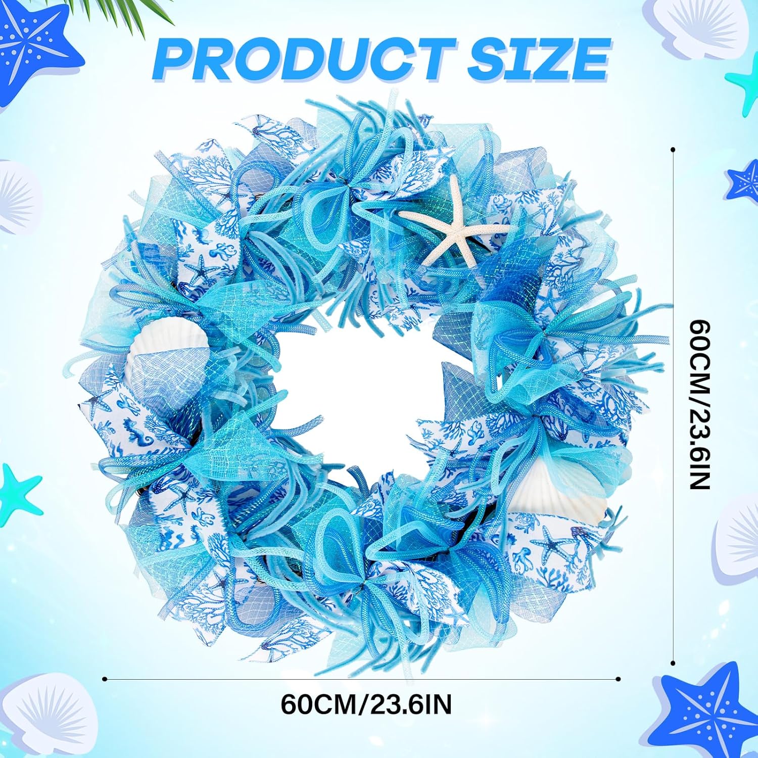 24 Inch Coastal Wreath with Starfish and Scallops Shell