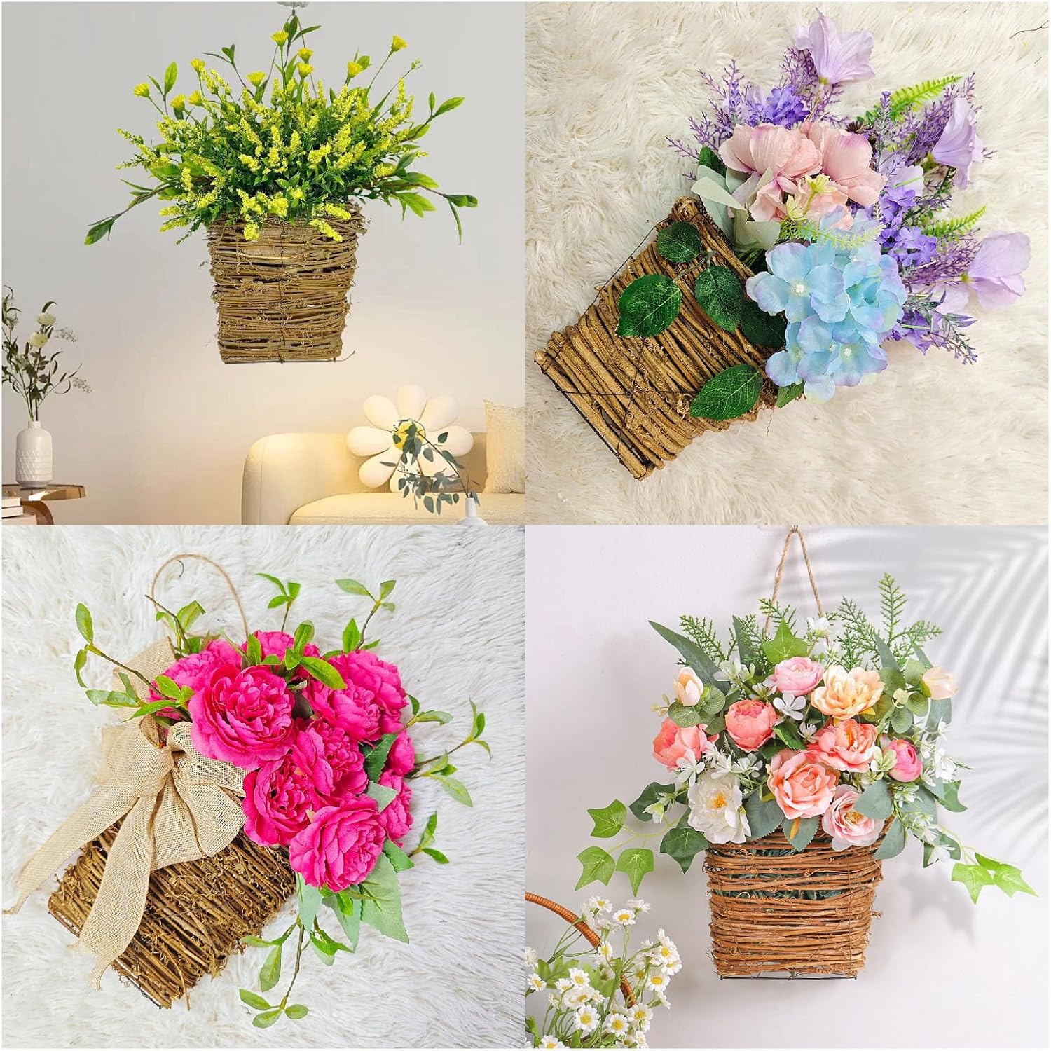 Cream Hydrangea Door Wreath Basket Hanger 1