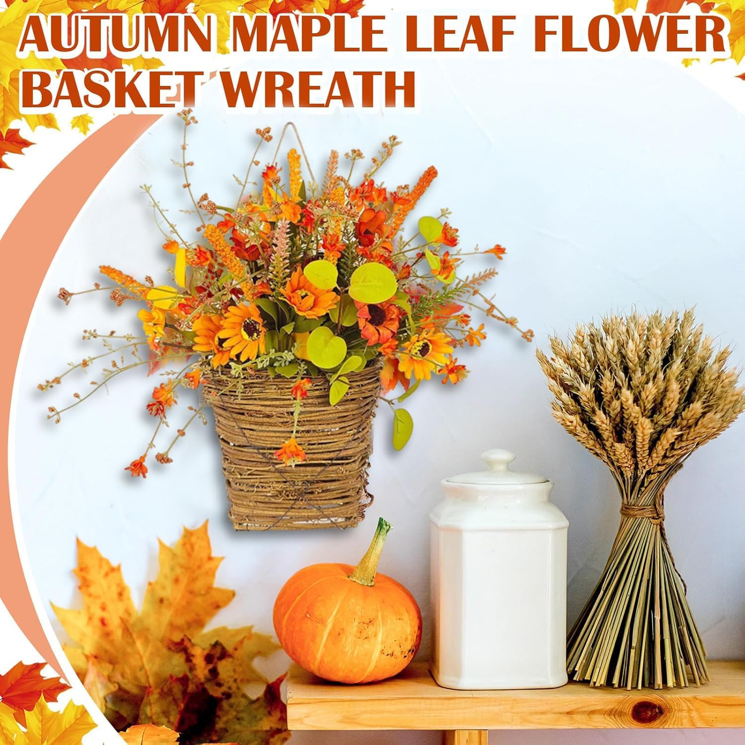Fall Flowers Artificial Wreath for Front Door