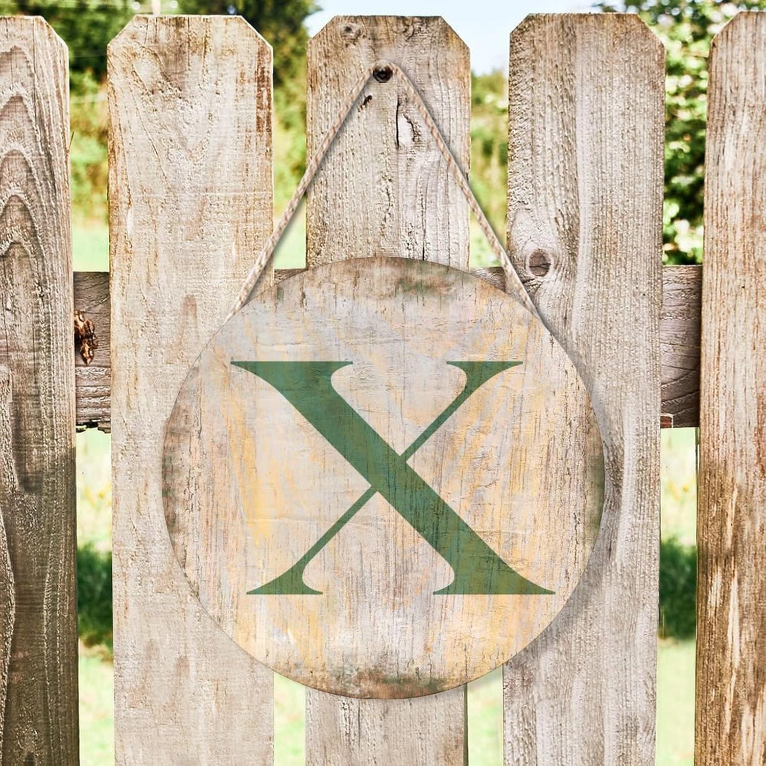 Farmhouse Door Hanger Vintage Distressed Wood with X Letter Sign 10x10in