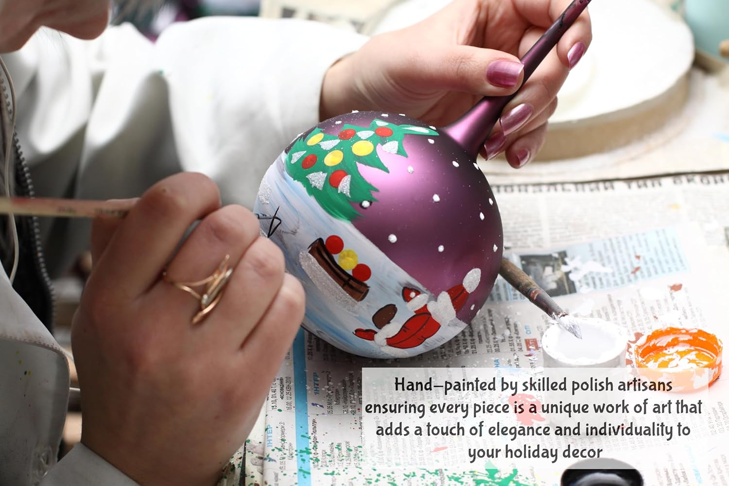 Christmas Ornament Winter Blast Blown Glass Ball White Opal 120mm