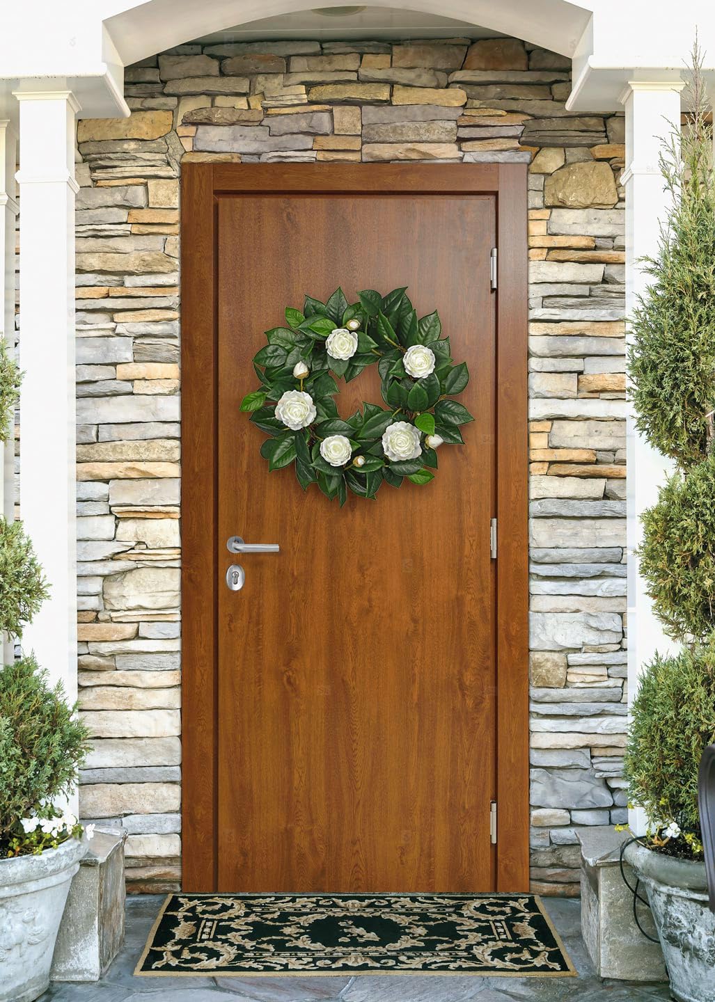 20 Inch Artificial Camellia Wreath for Front Door